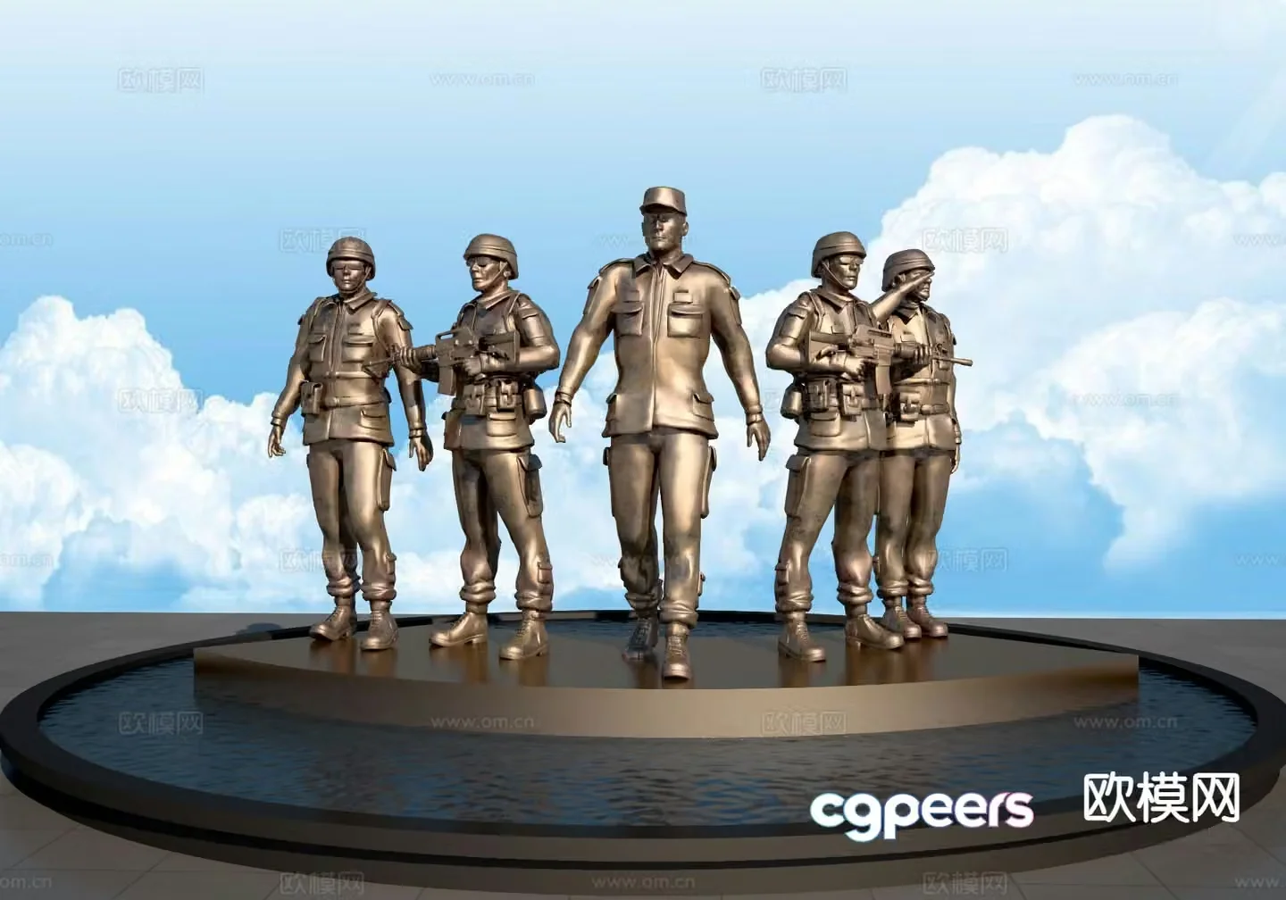 Modern soldier sculpture landscape 3d model