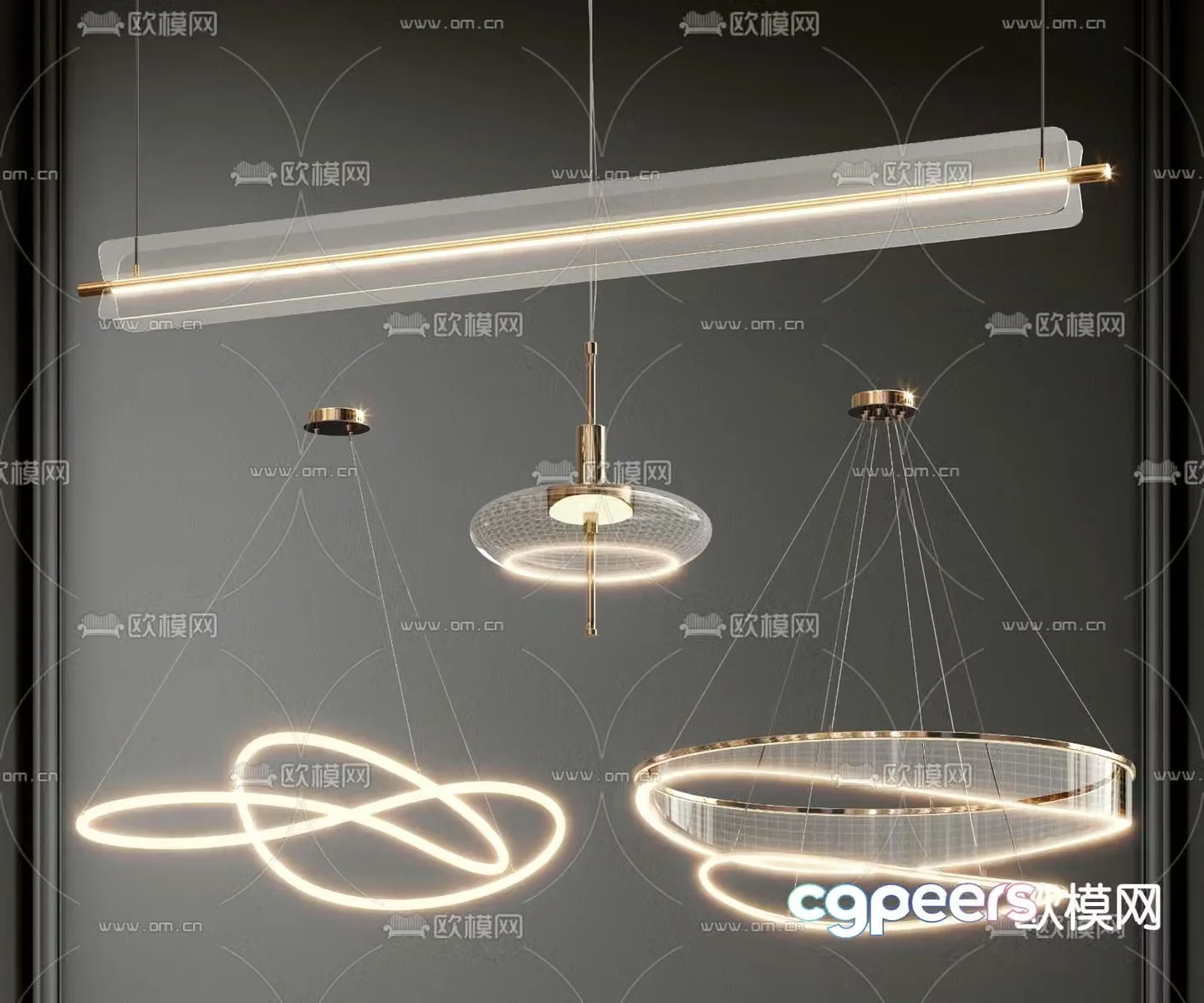 Light luxury chandelier linear chandelier 3d model