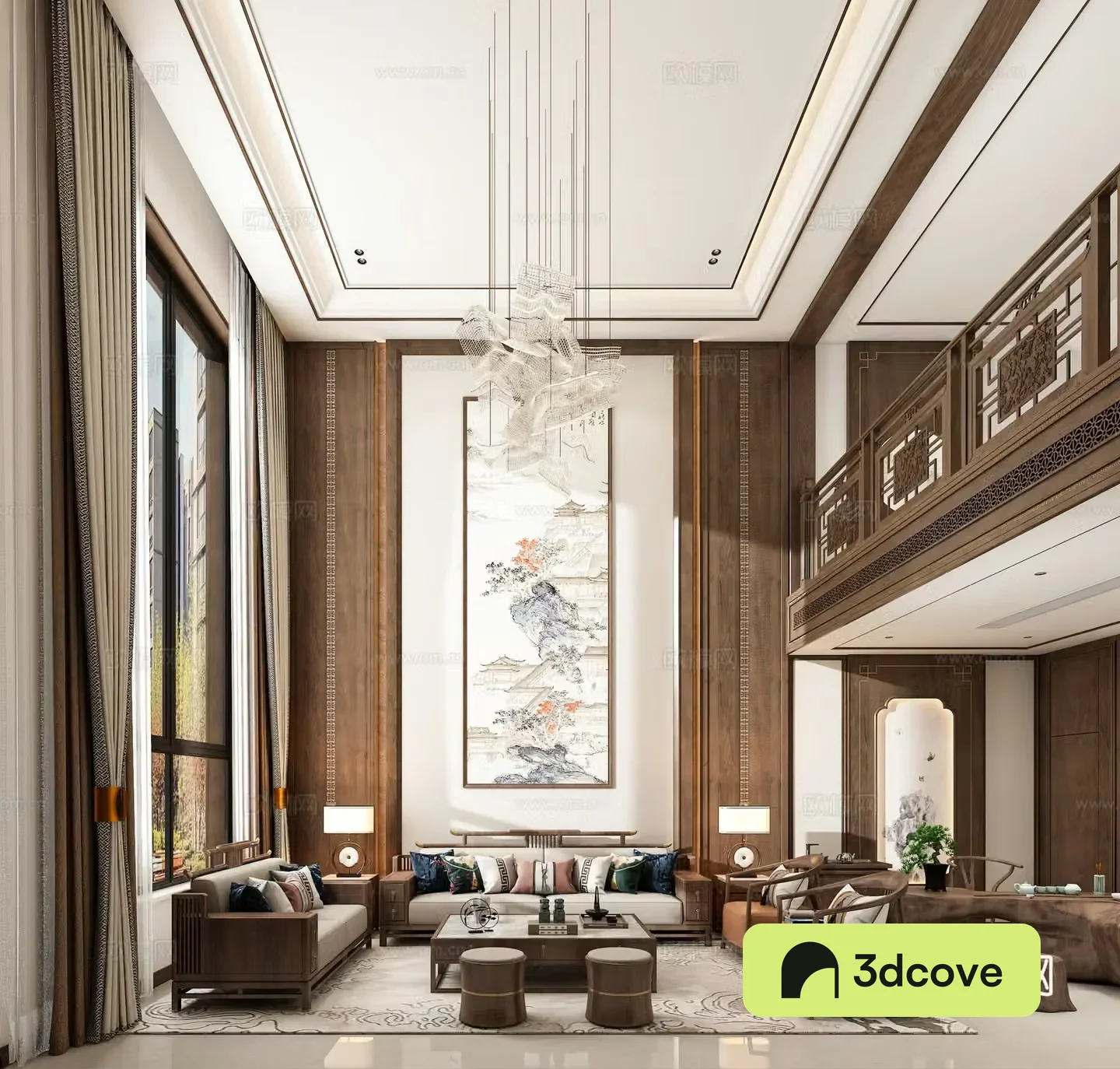 New Chinese style villa lobby villa living room