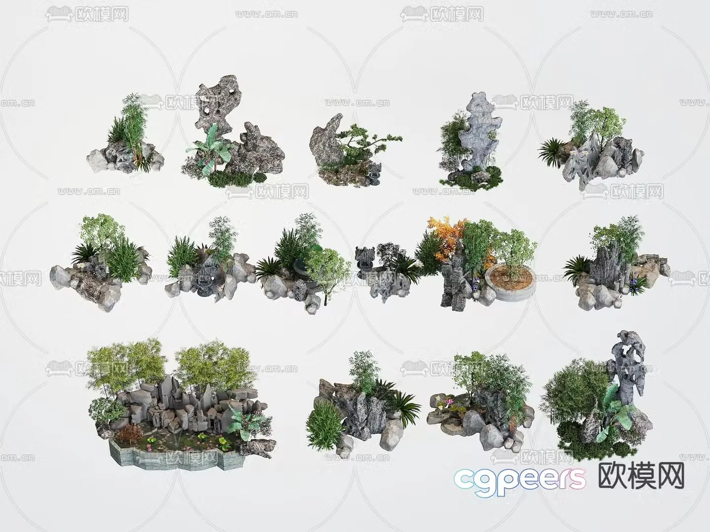 Chinese rockery landscaping stone rockery pool sketch 3D model