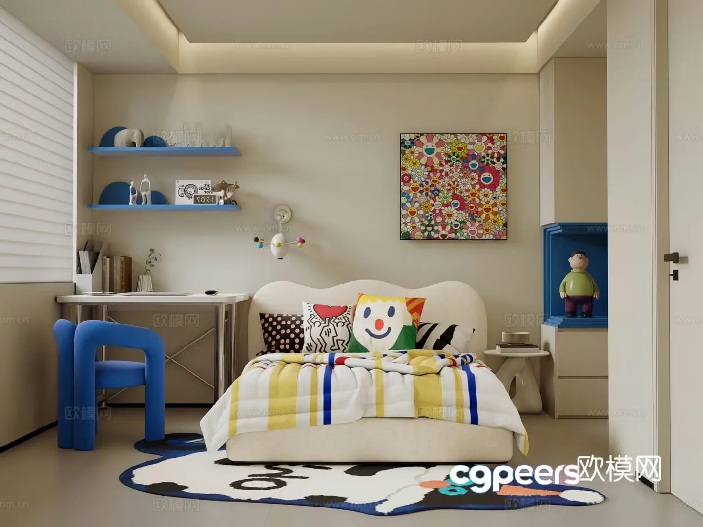 Modern Cream Home Bedroom Children’s Room 3D Model