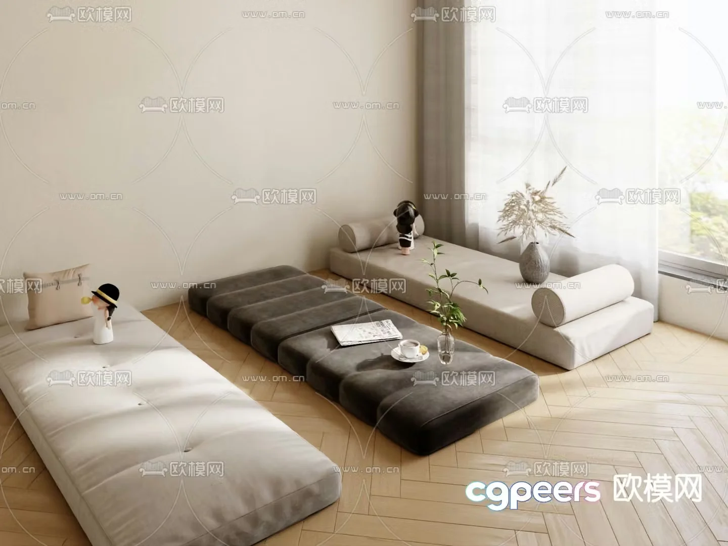 Cushion bay window cushion 3d model