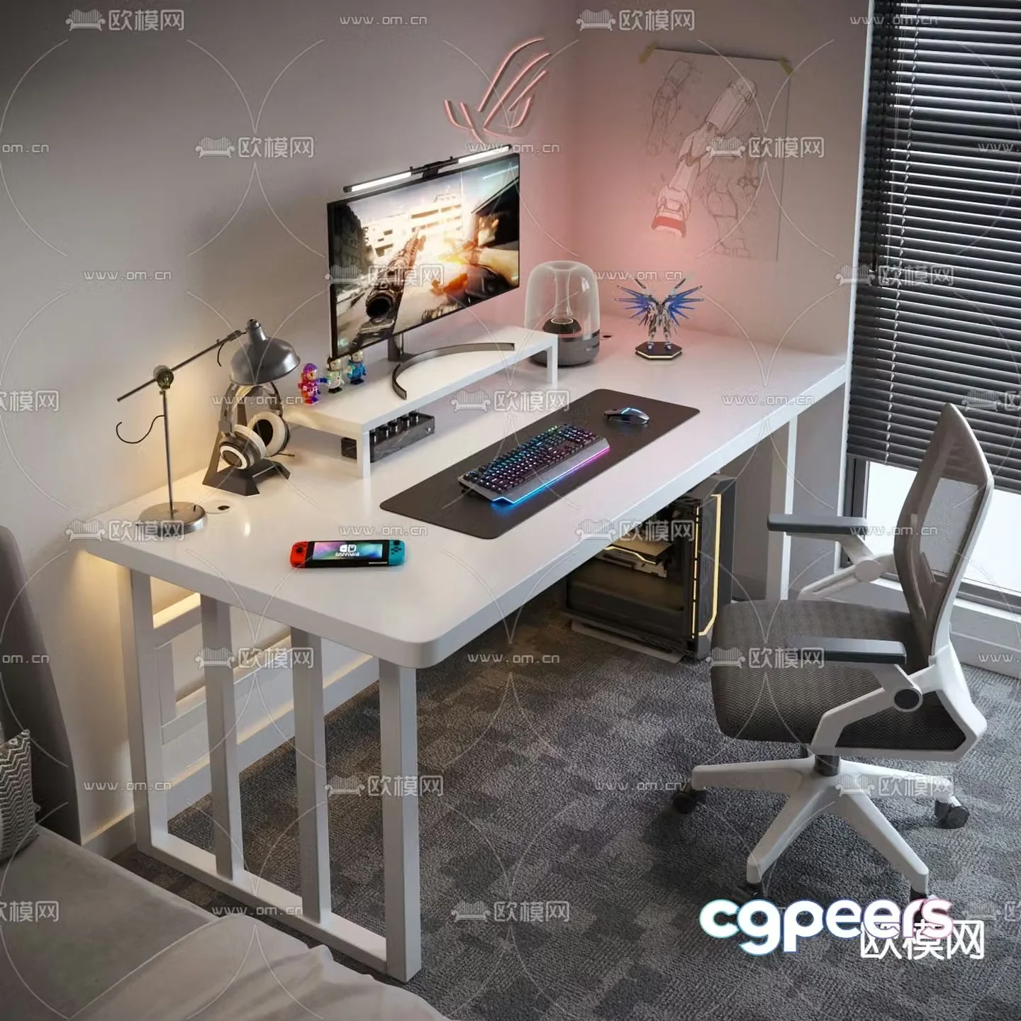 Modern computer desk gaming desk desk study desk 3d model
