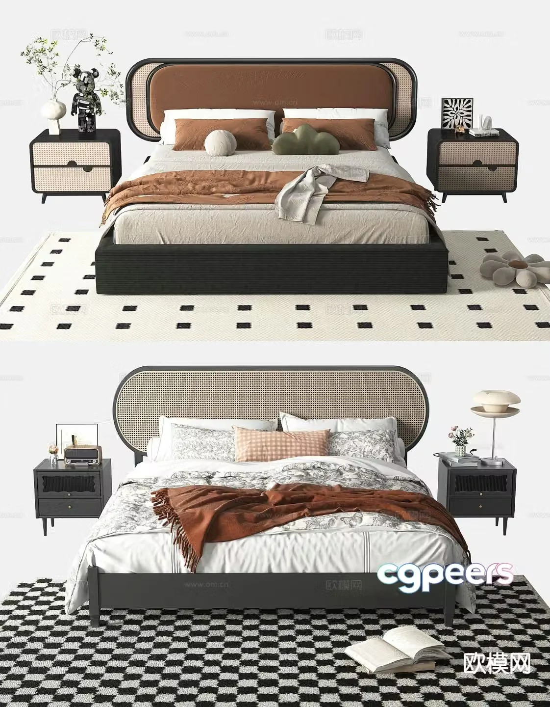 French double bed retro double bed 3d model