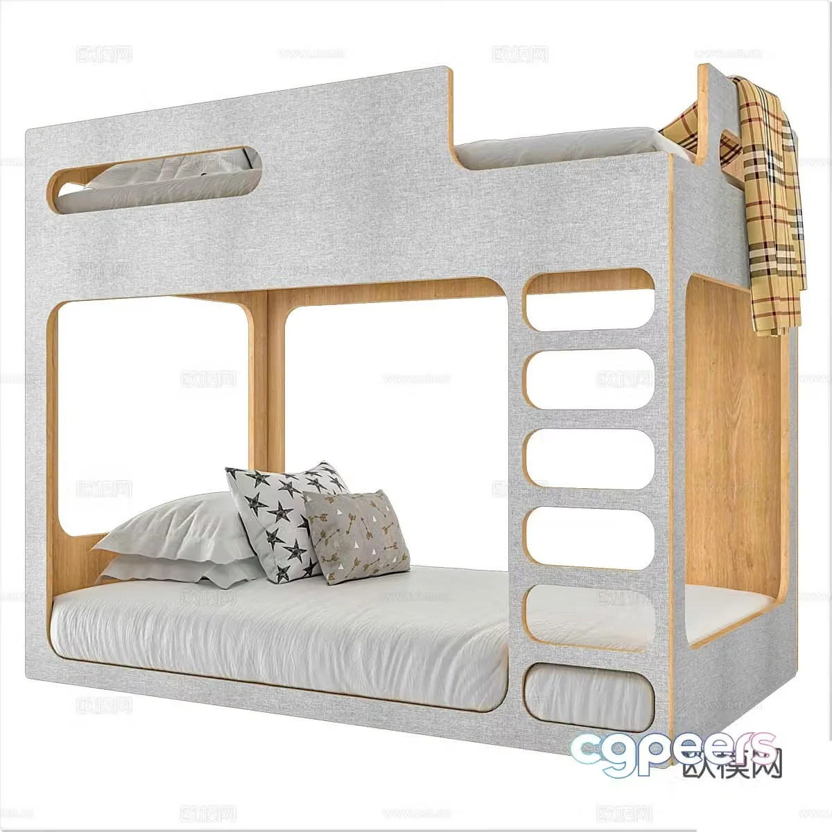 Modern creamy style children’s bed 3d model