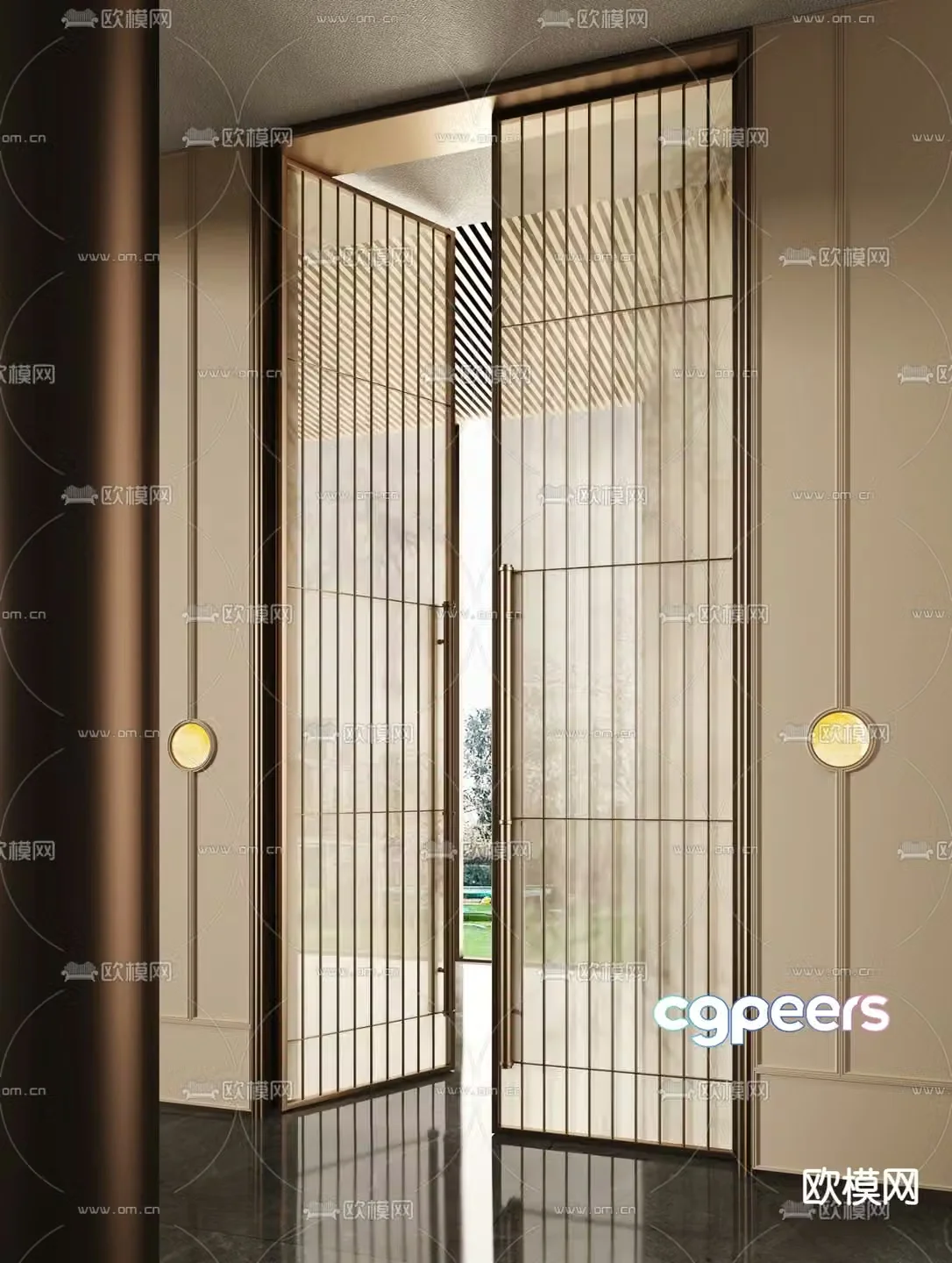 Light luxury double door entrance door glass door 3D model
