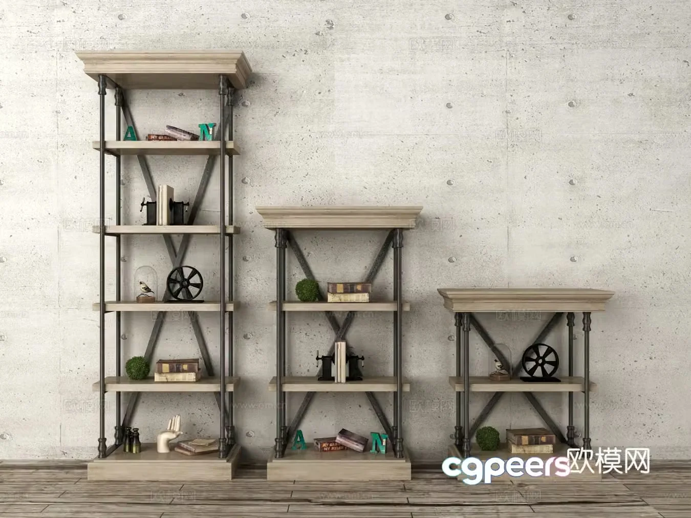 Industrial style decoration cabinet bookcase accessories 3d model