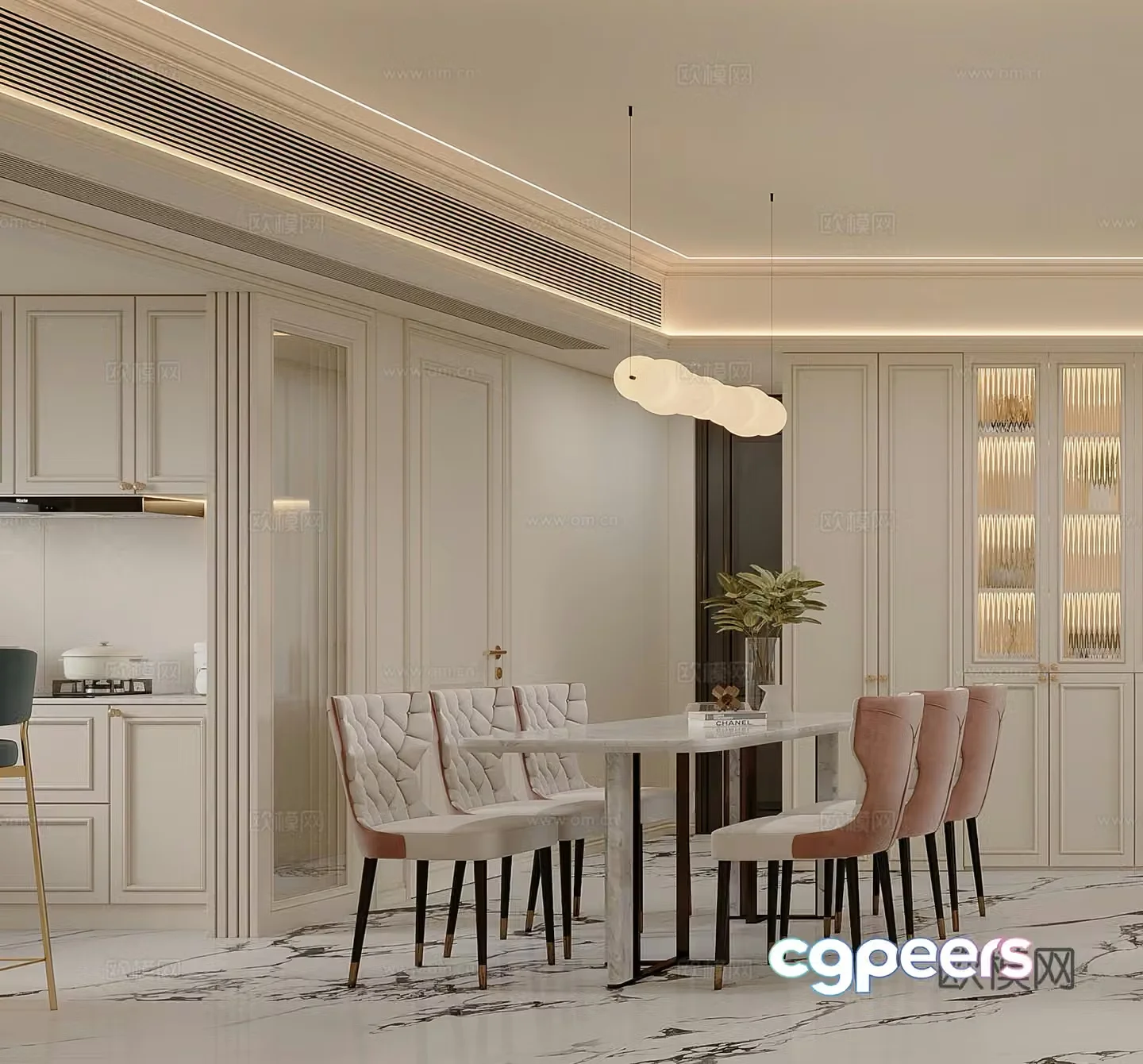 American restaurant French restaurant Light luxury restaurant Modern restaurant Dining table Wine cabinet Kitchen 3D model