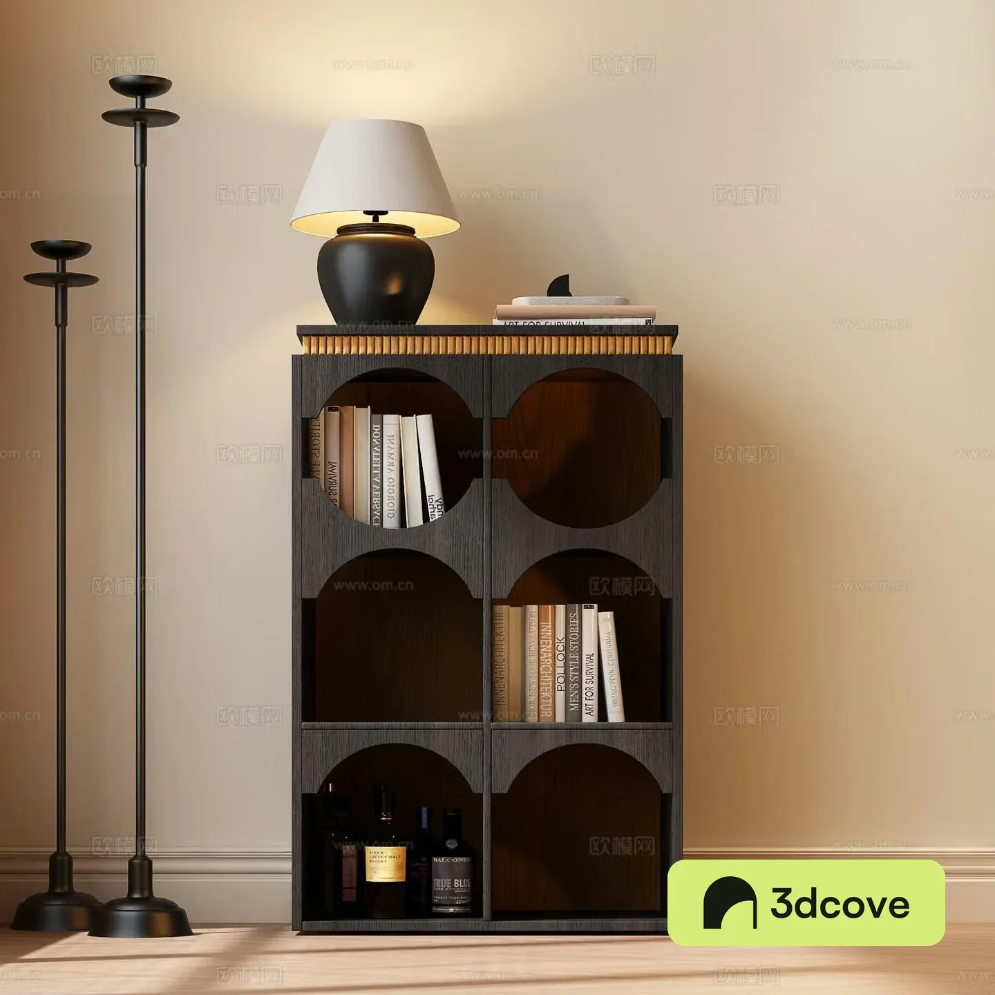 Medieval style bookshelf low cabinet