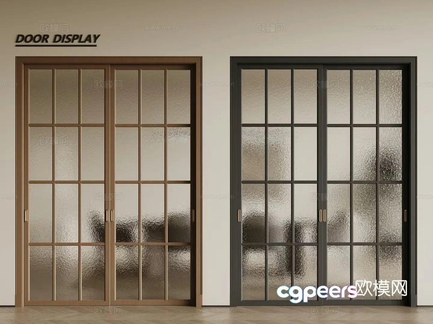 French glass wooden door single-open door double-open door Changhong glass door kitchen door bathroom door 3D model