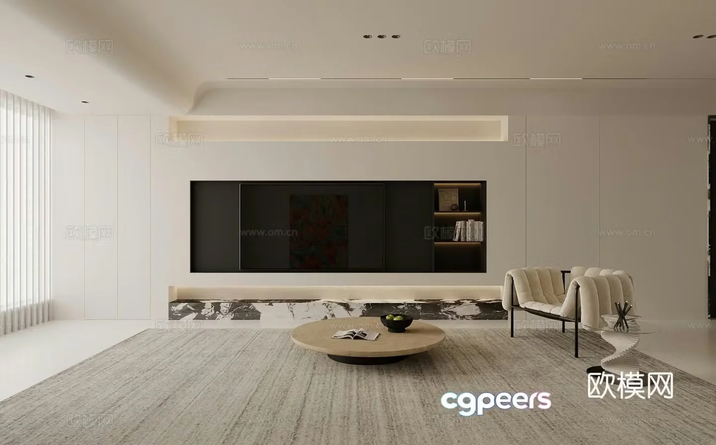Modern living room TV background wall leisure chair modern living room creamy living room simple 3d model