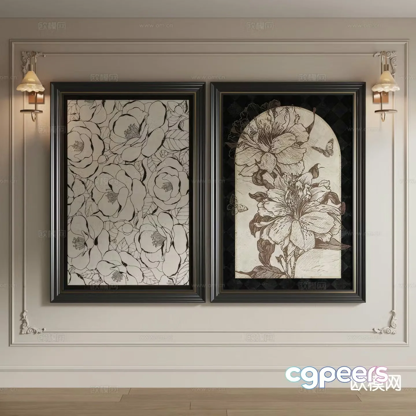 French hanging paintings combination paintings decorative paintings 3D model