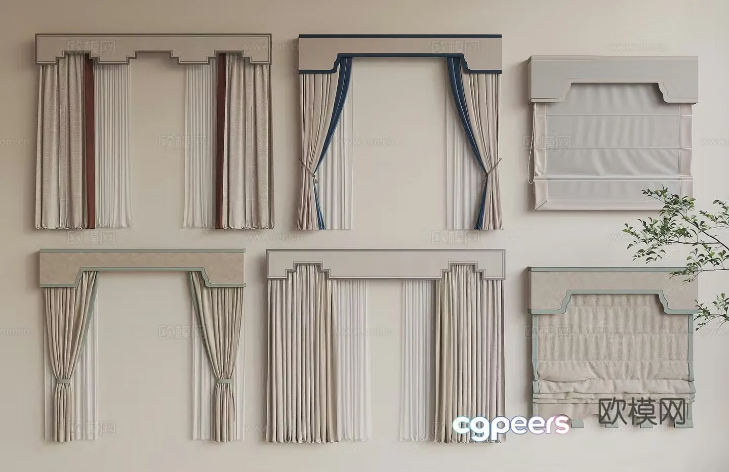 New Chinese curtain 3D model