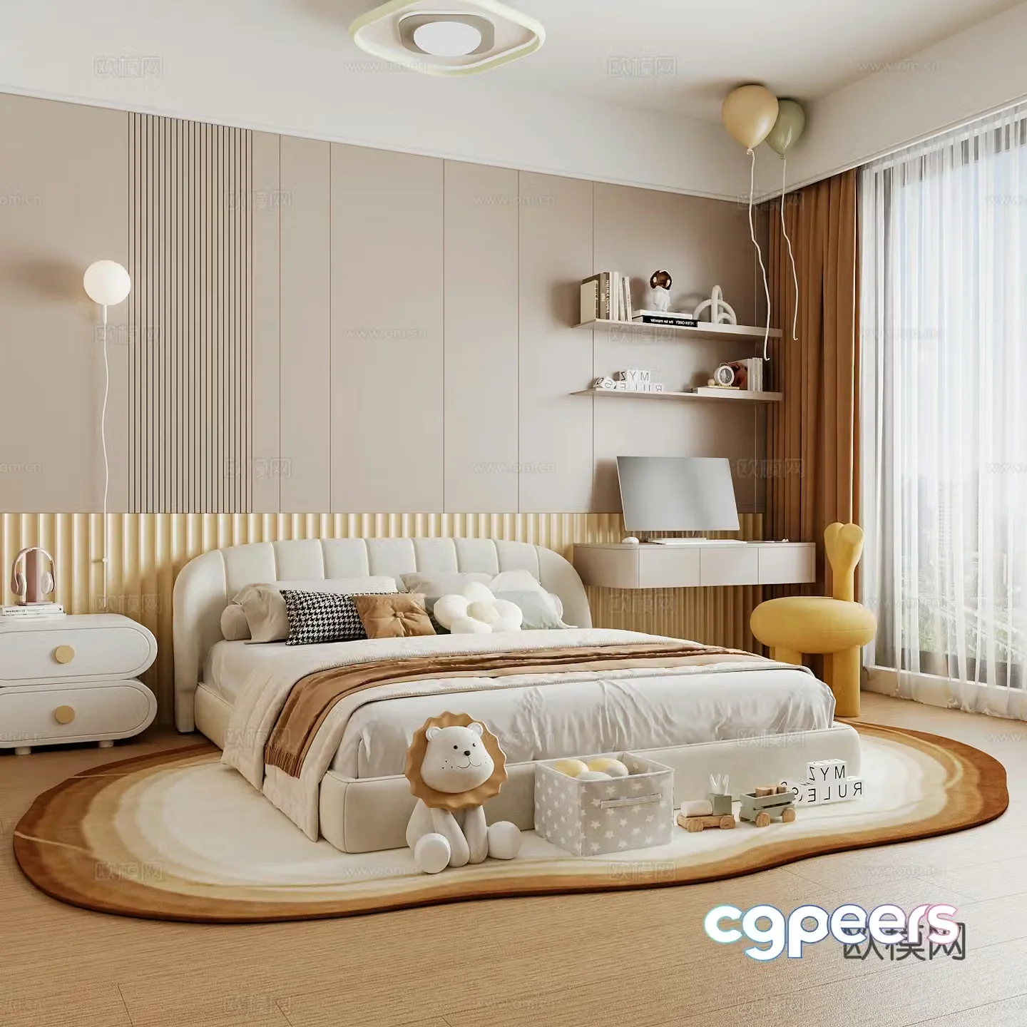 Modern children’s room boy’s room girl’s room children’s bed children’s wardrobe children’s desk 3d model