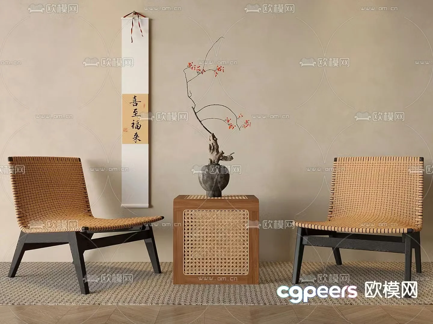 Wabi-sabi style rattan chair rattan chair leisure chair 3d model