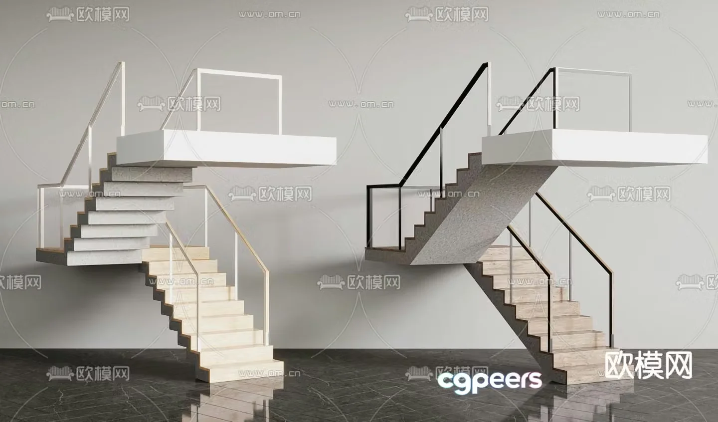 Corner Stair Glass Stair 3D Model