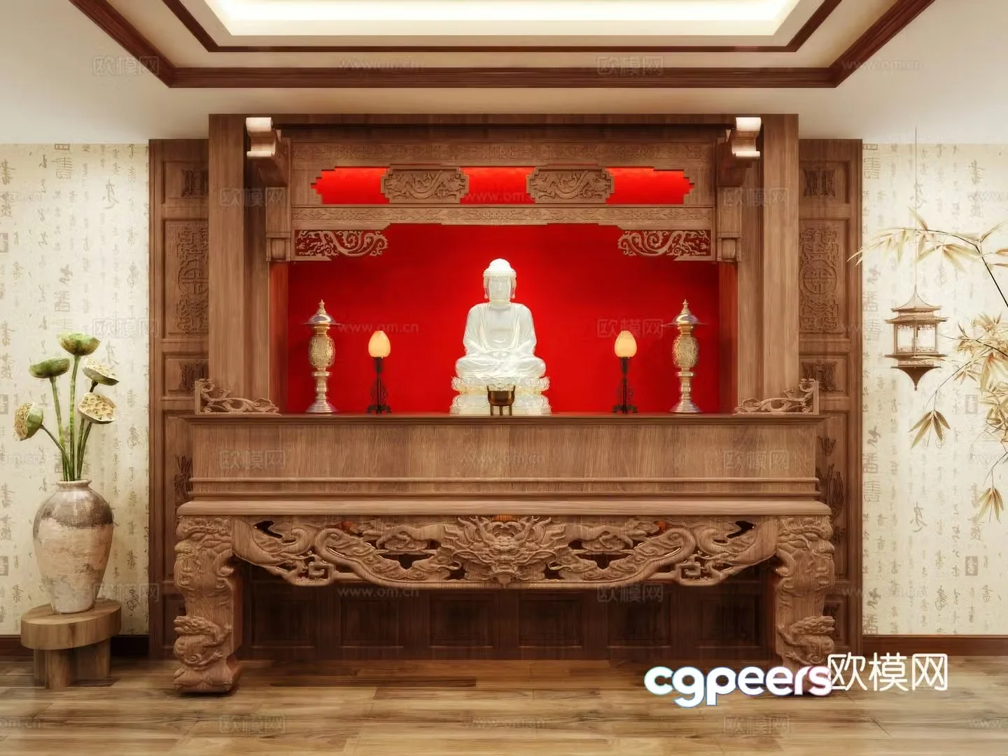 Buddha niche shrine hostel incense stove candle holder 3d model