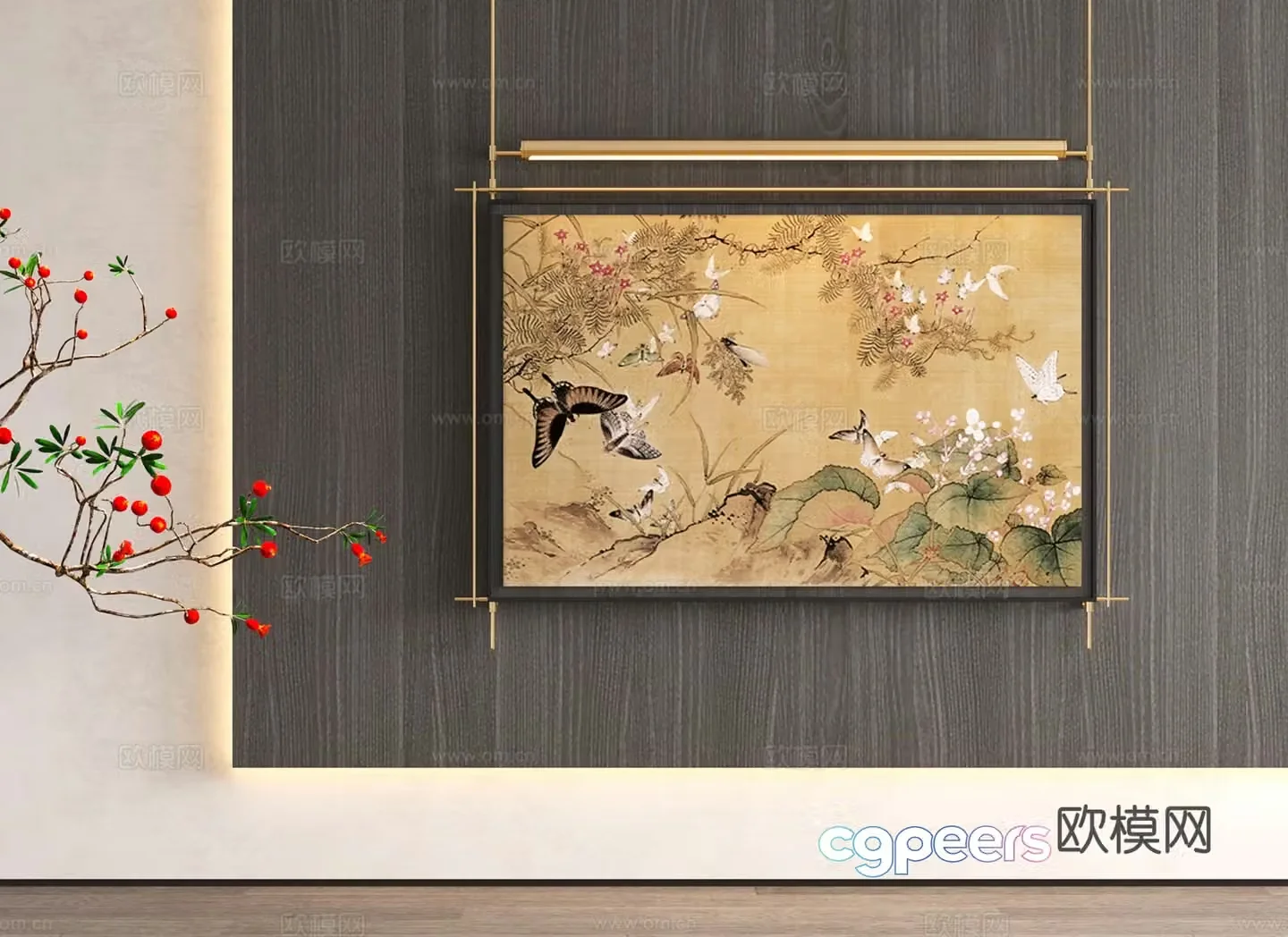 New Chinese style Chinese ancient decorative paintings hundred butterflies pictures hanging paintings wall murals 3D model