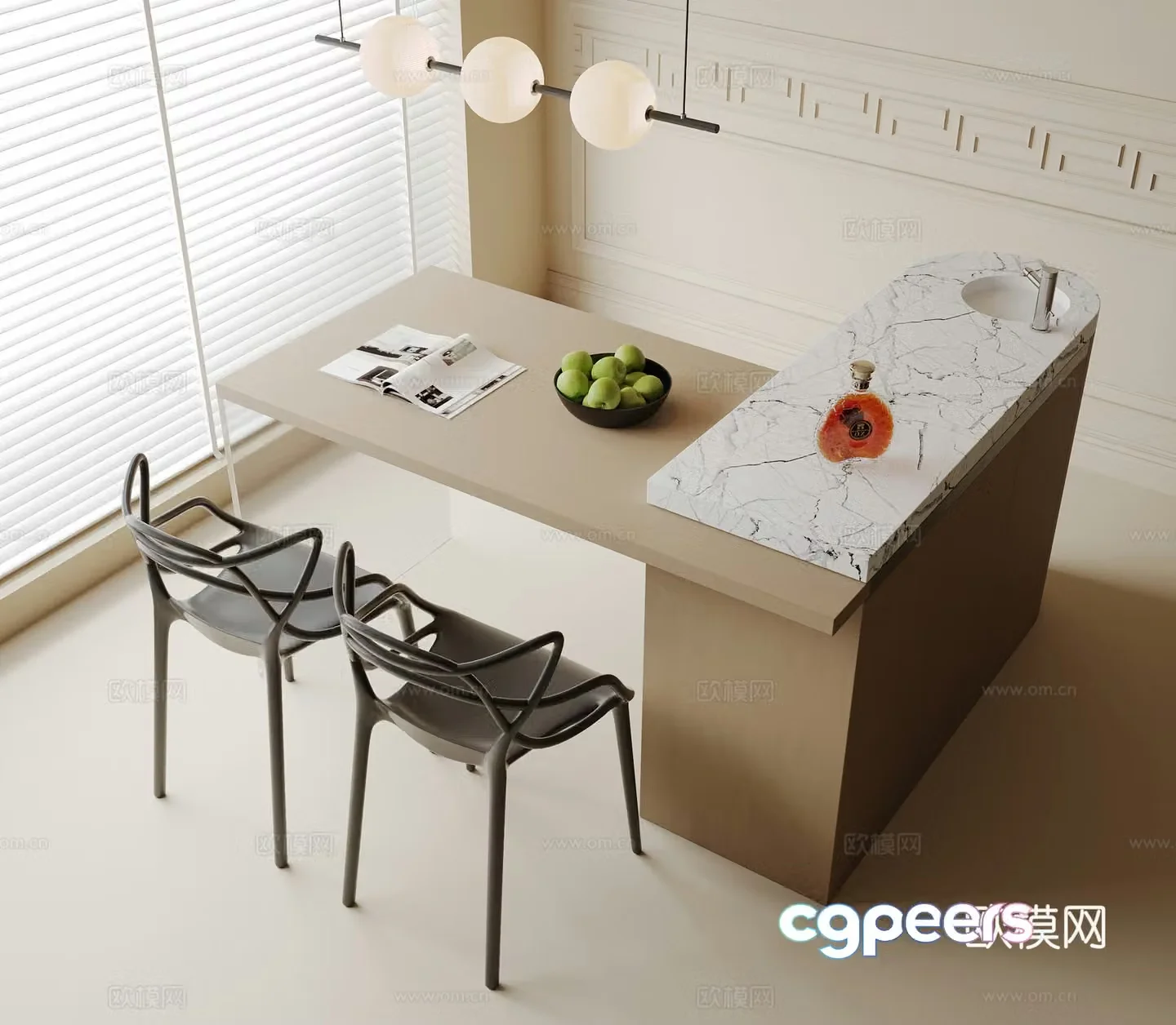 Modern dining table and chair 3d model