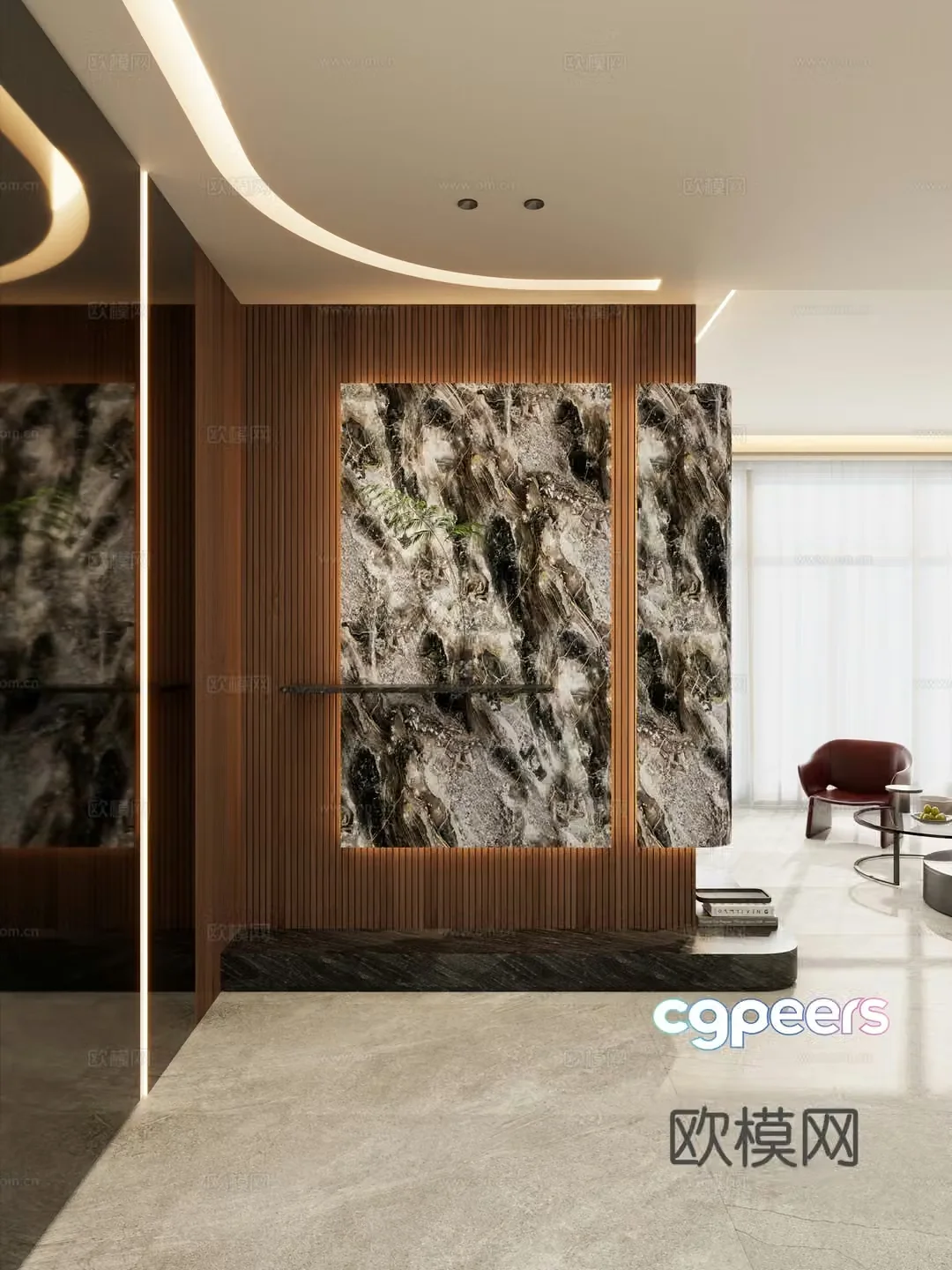 Italian style light luxury style luxury stone curved ceiling suspended entrance entrance entrance 3D model