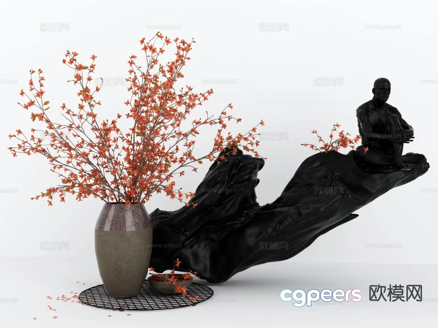 New Chinese style figure sculpture root carving 3D model