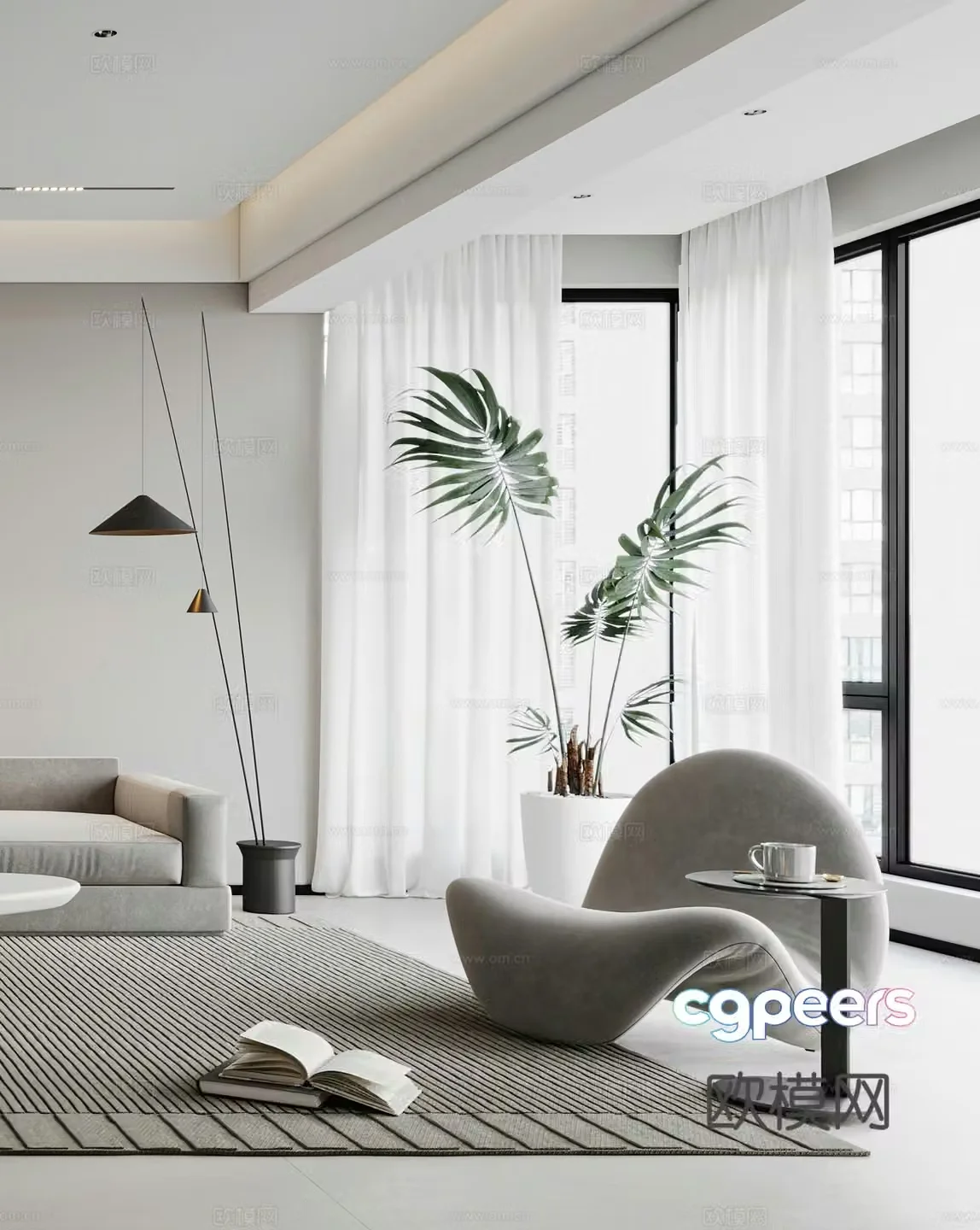 Modern leisure chair Simple floor lamp Side table corner table Single chair G5663d model