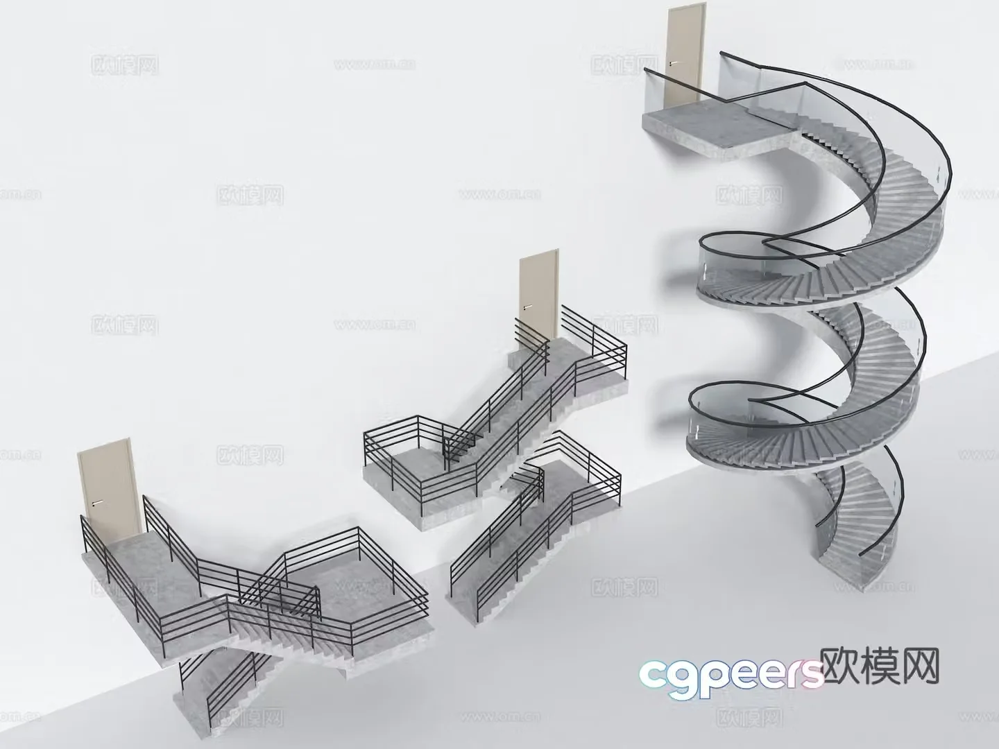 Modern outdoor stairs Steel frame stairs Outdoor landscape stairs Escape stairs Fire stairs Arc 3d model