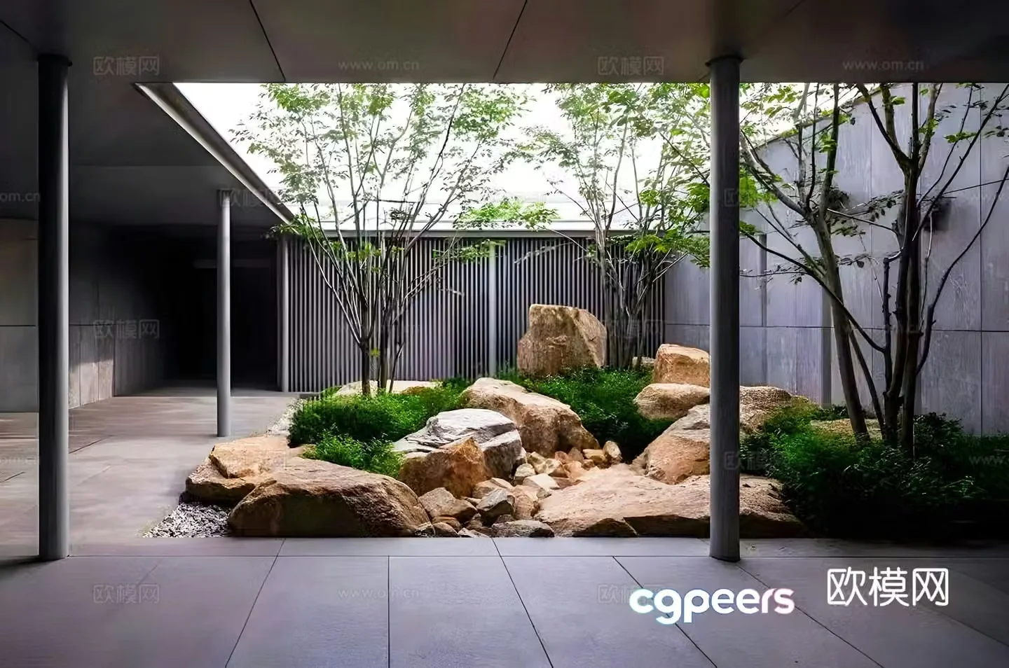 New Chinese style villa courtyard atrium patio 3D model