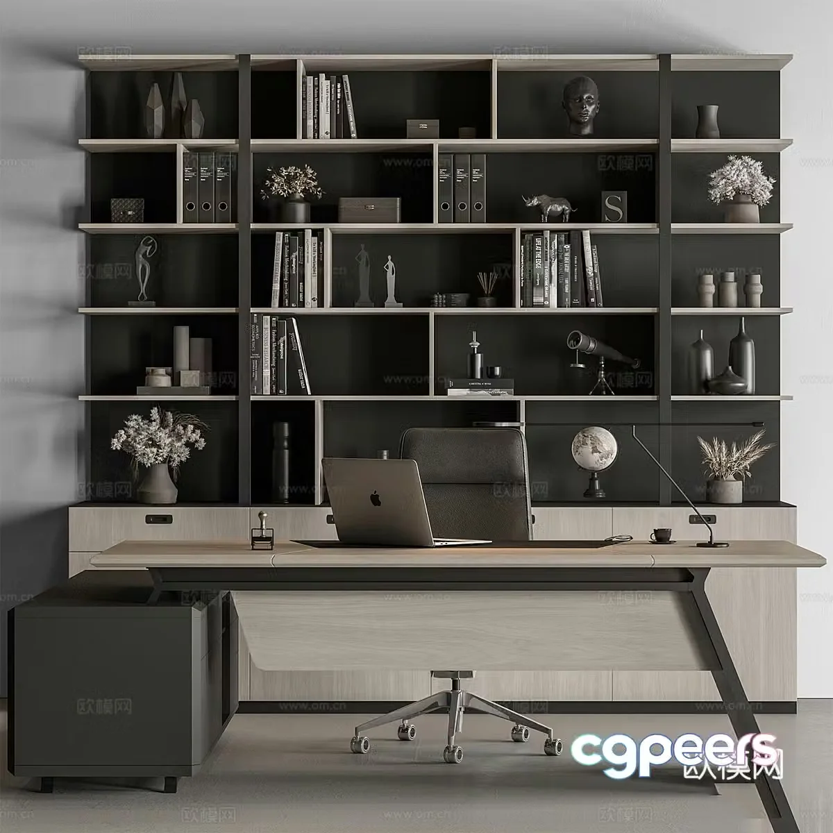 Modern Italian bookcase desk chair office desk chair 3d model