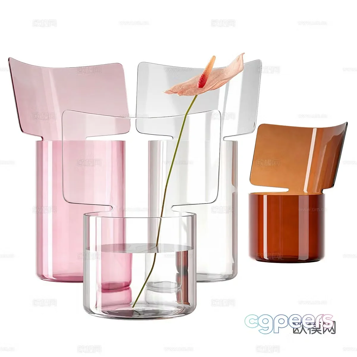 glass vase floral 3d model