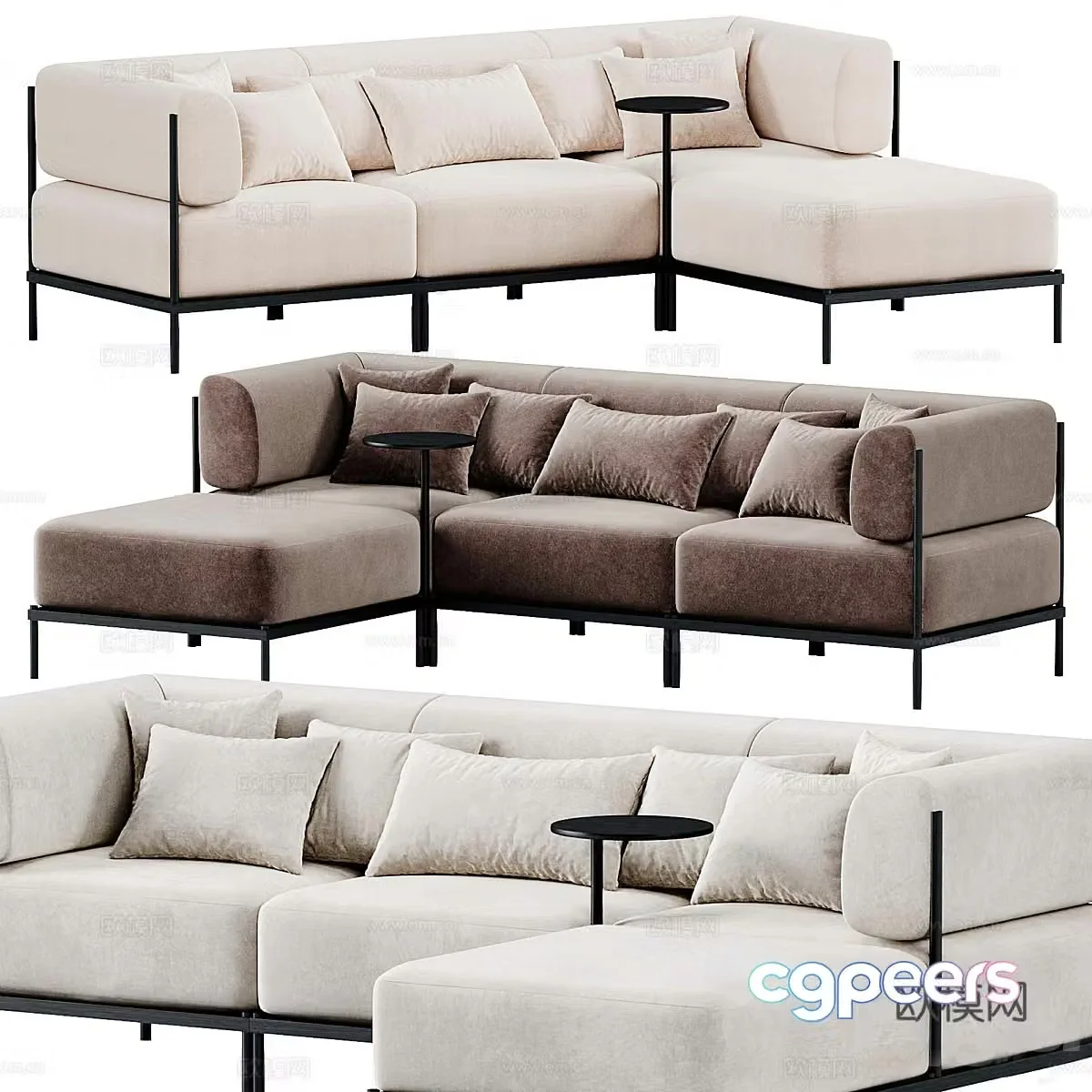 Cream style sofa fabric single sofa fabric three-person sofa casual sofa living room sofa 3D model