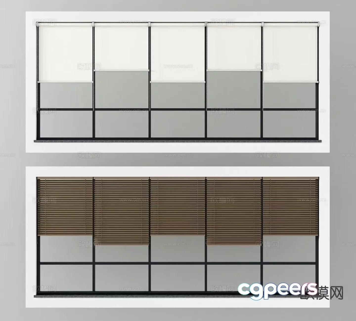 Modern floor-to-ceiling windows curtains 3d model