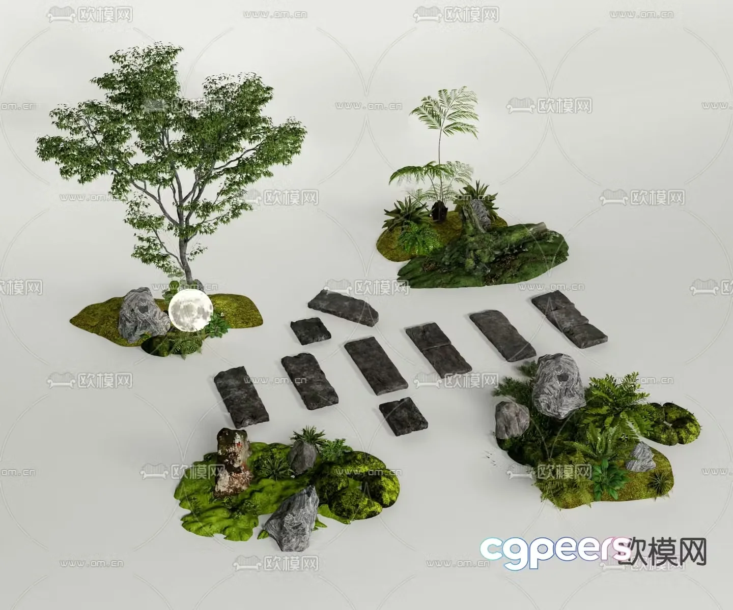 Landscape sketches plant landscaping garden road paving 3D model