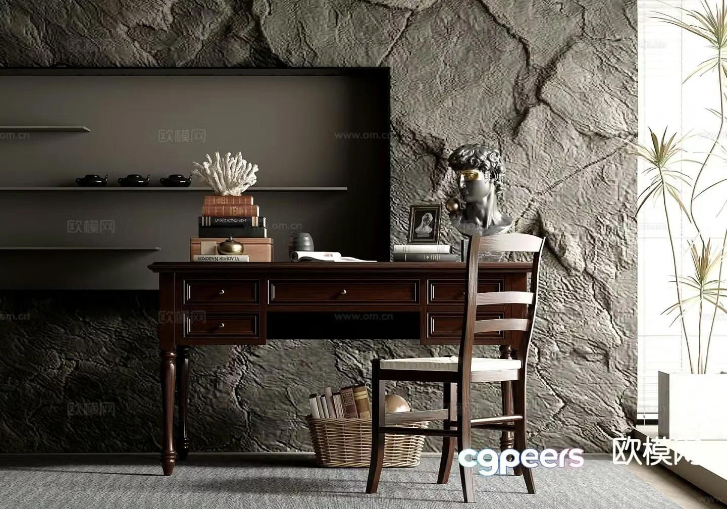 Simple European style desk and chair 3d model