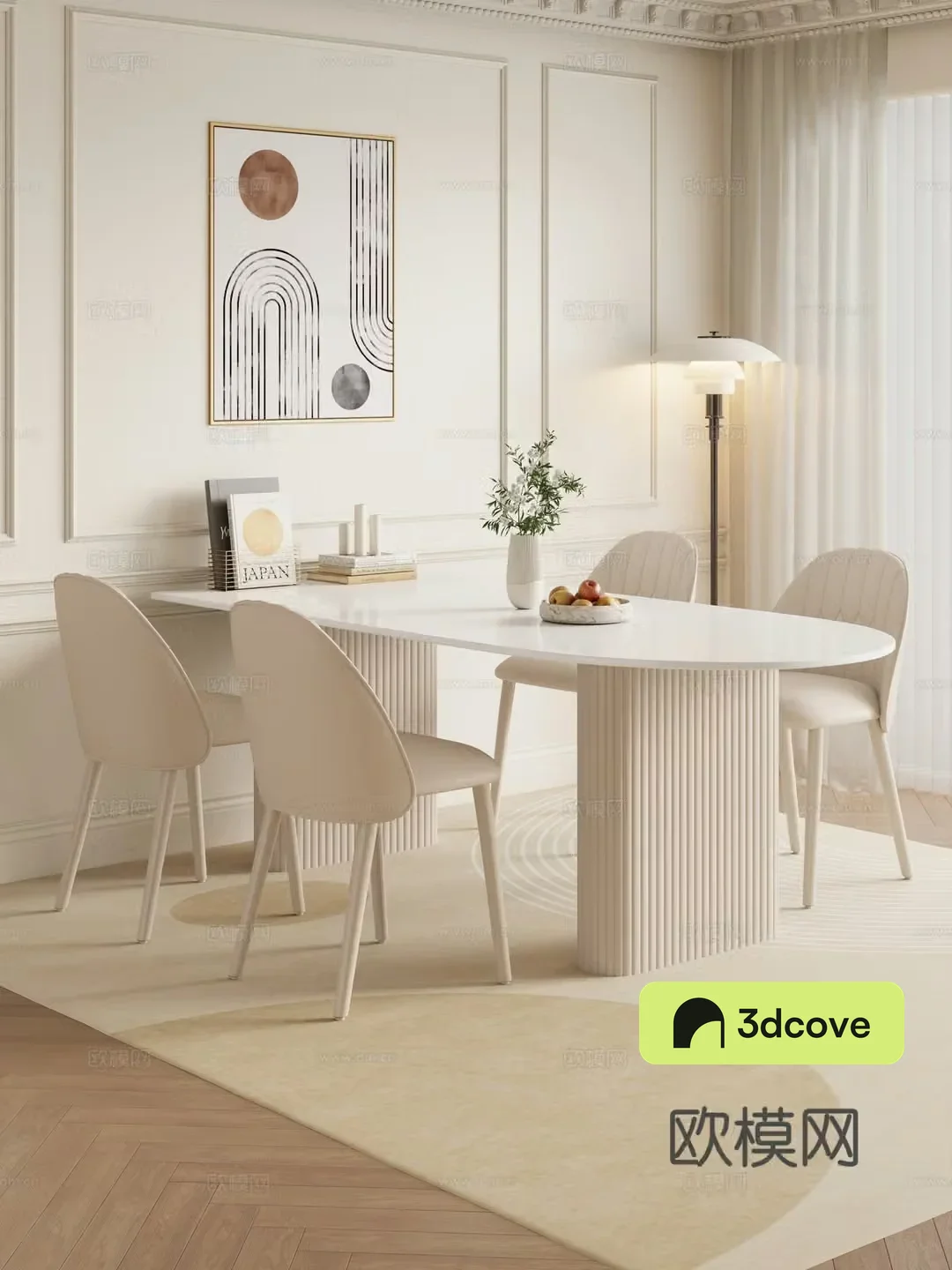 Restaurant Dining table and chair combination Rock table hanging paintings Decoration