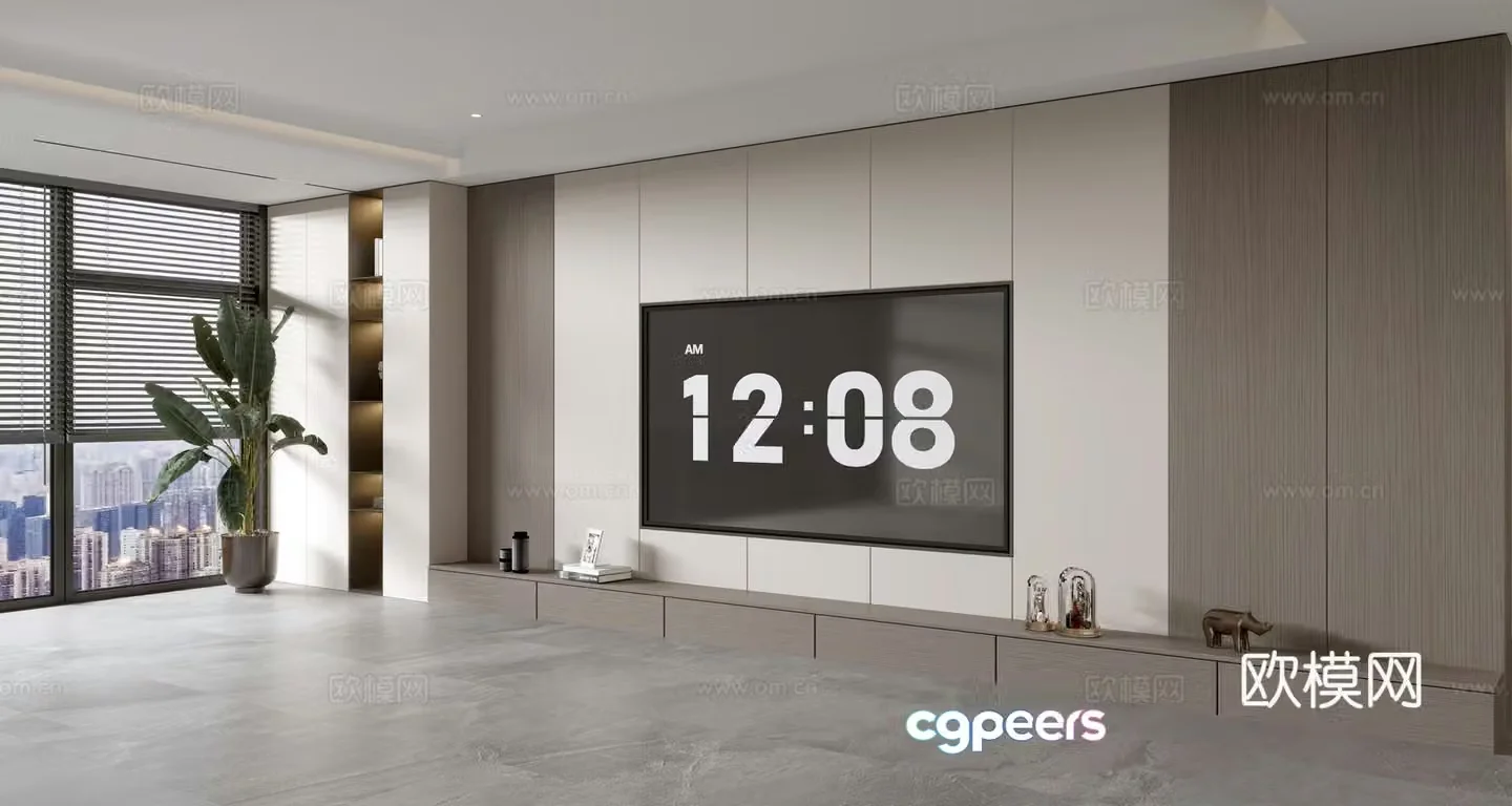 Modern simple living room light luxury TV background wall full wall TV cabinet 3D model
