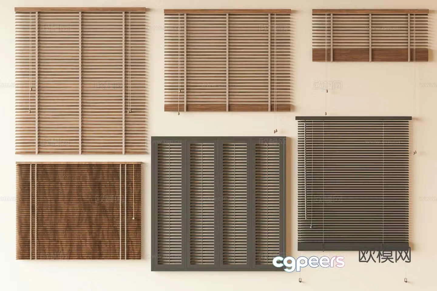 Middle-aged venetian blinds New Chinese style venetian blinds Medium-aged retro venetian blinds Bamboo curtains Rolling curtains Curtains 3D model