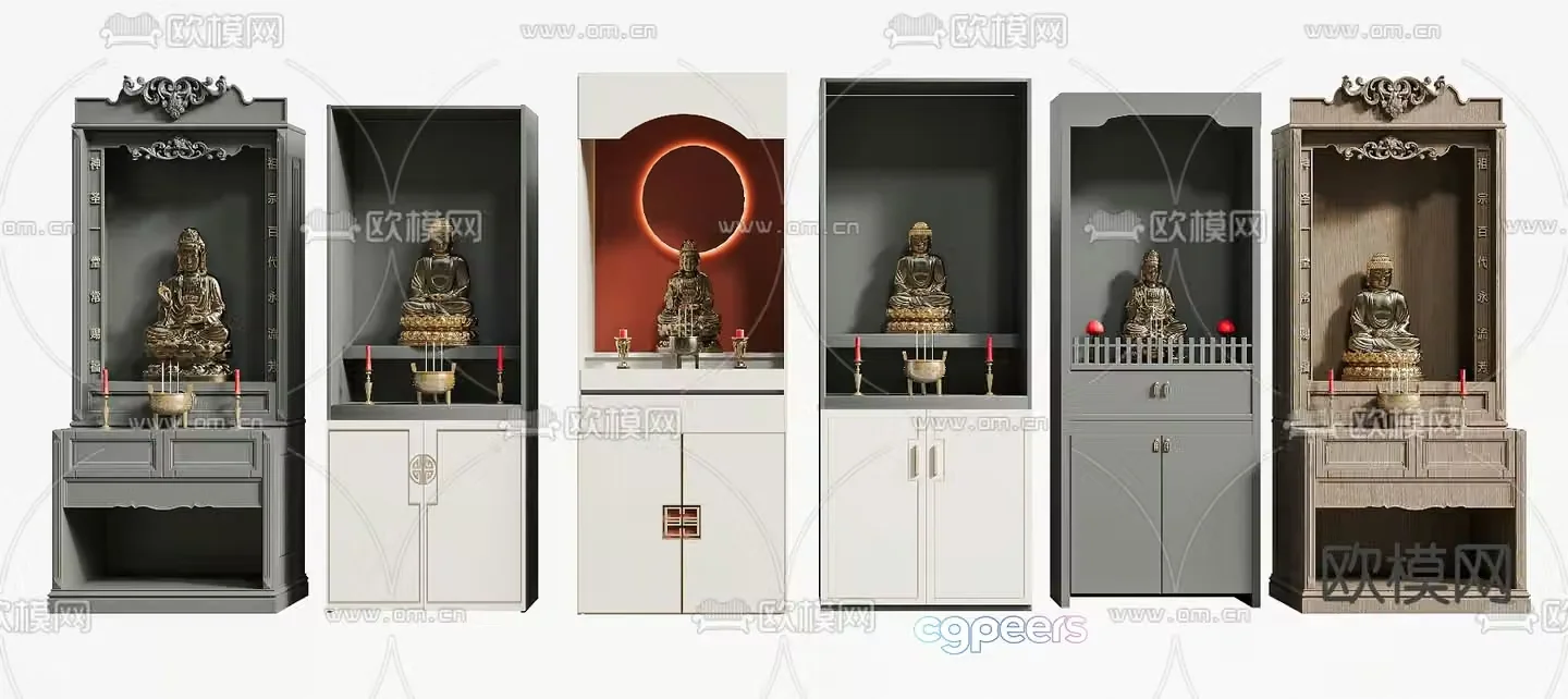 New Chinese style Buddhist niche shrine sacred cabinet 3D model