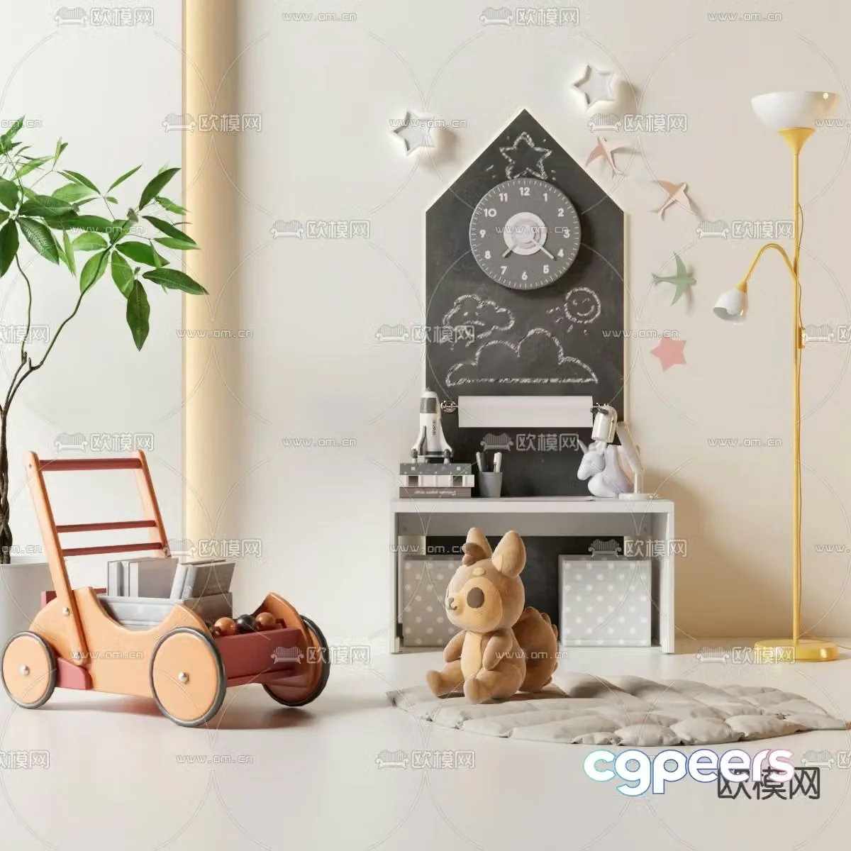 Plush toy storage basket toy car 3d model