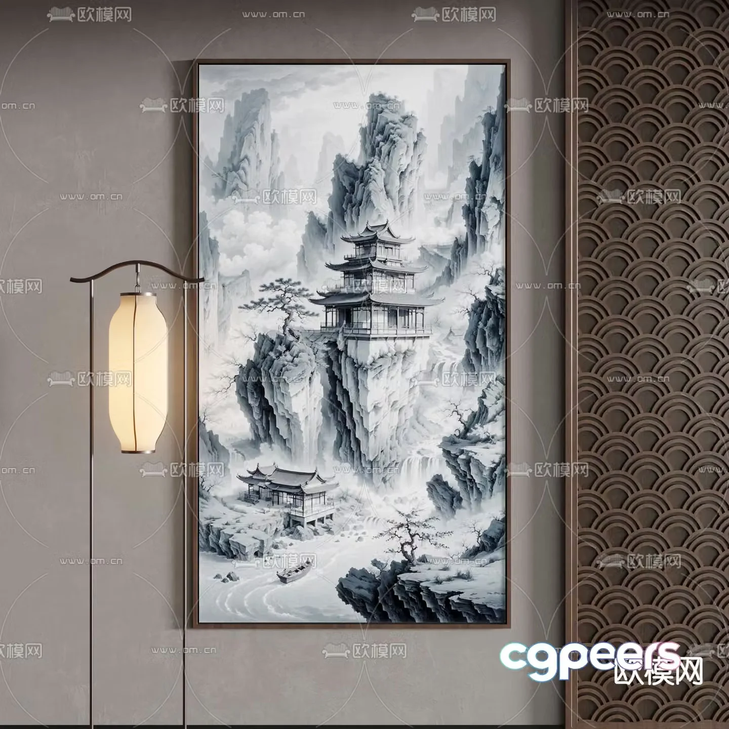 New Chinese style hanging paintings decorative paintings landscape paintings 3D model