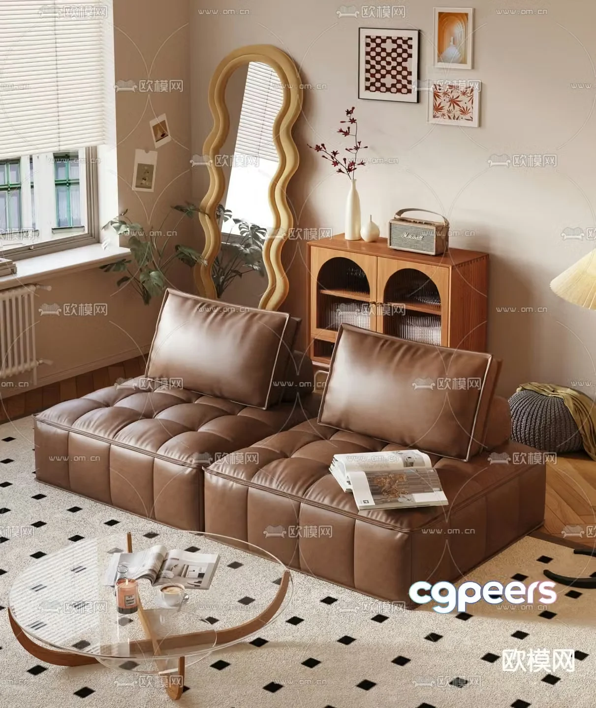 Medieval style double sofa leather sofa 3d model