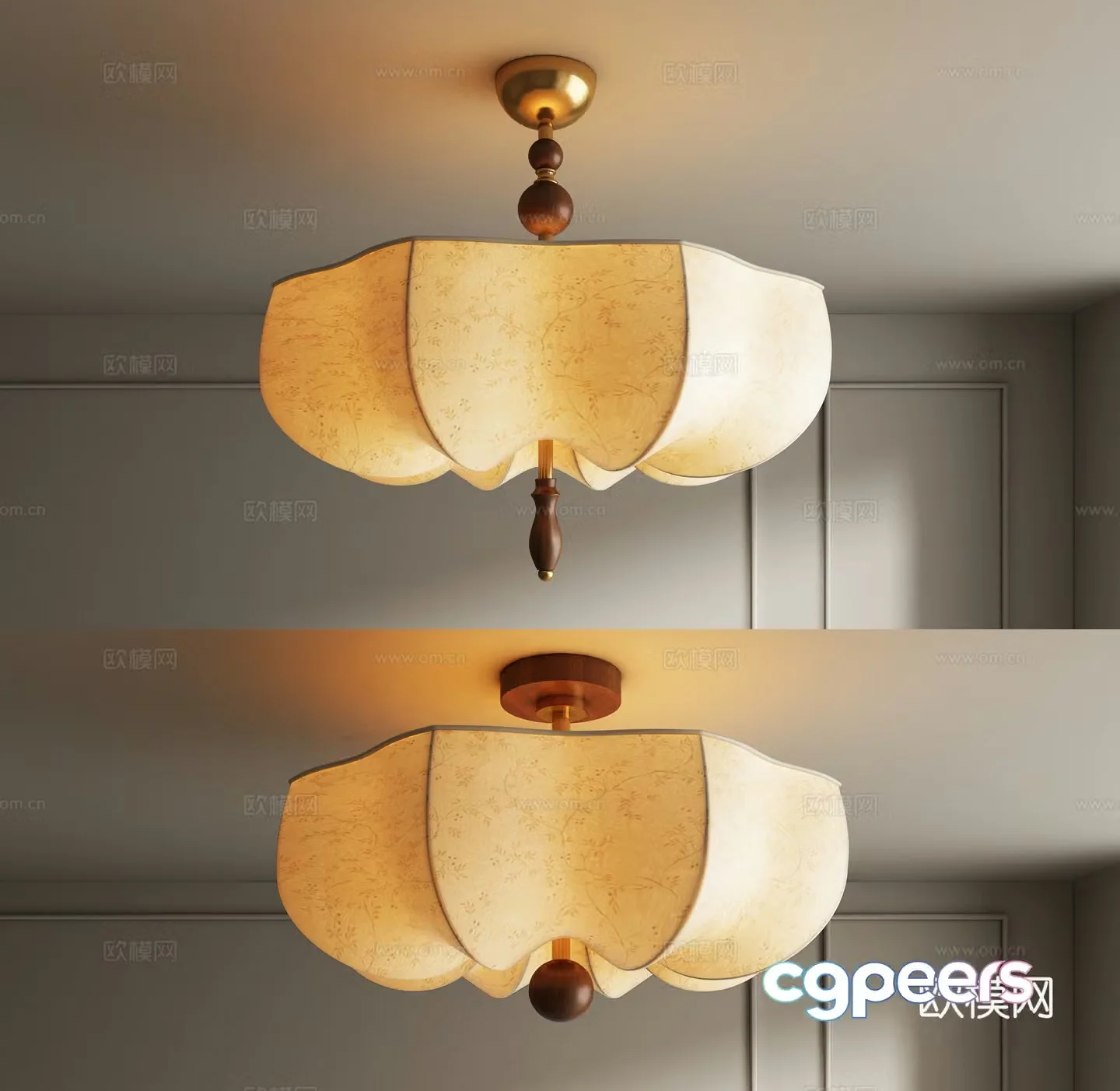 French style old-fashioned bedroom fabric ceiling light 3D model