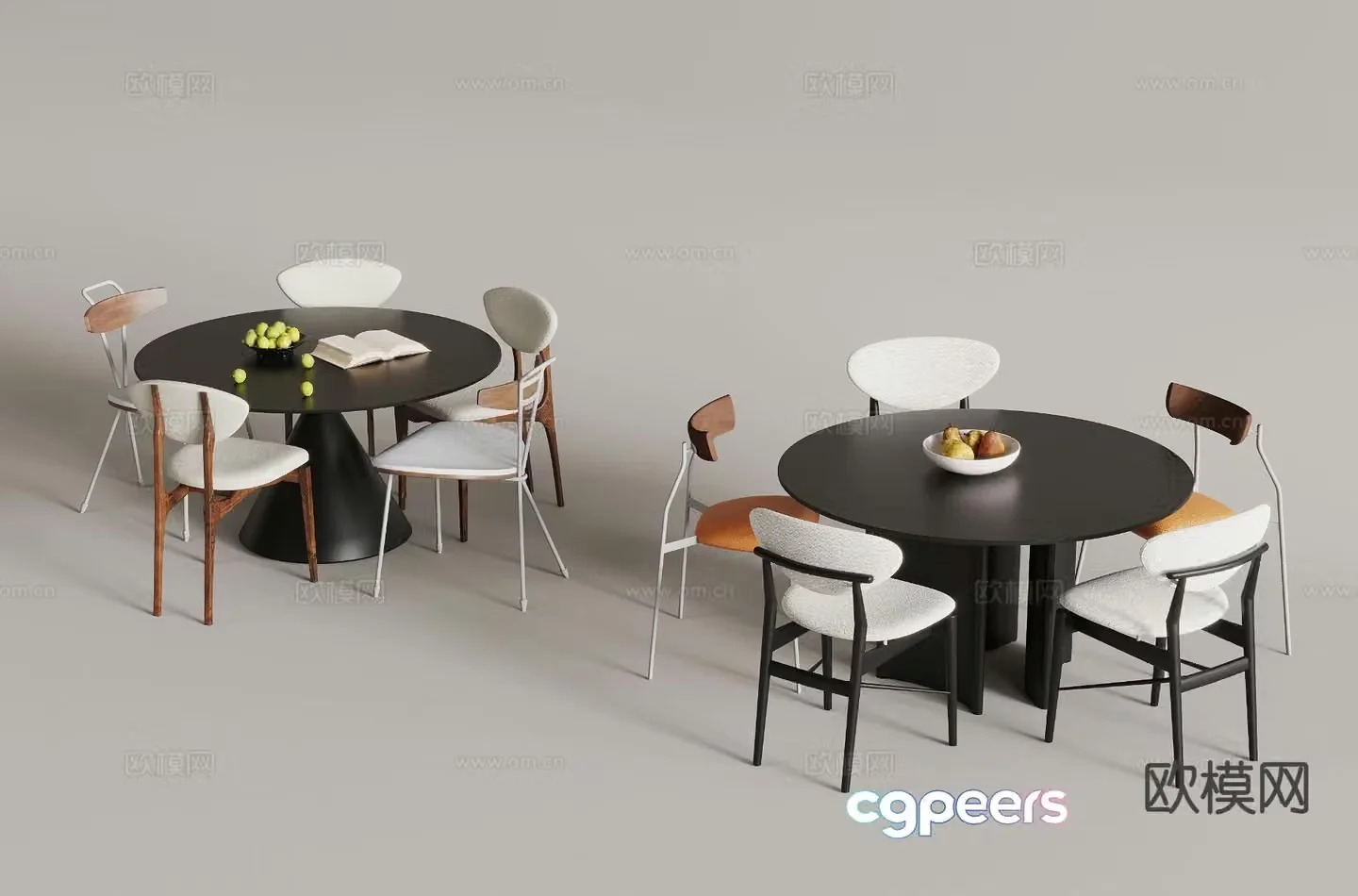 Medieval style round dining table retro style dining table and chairs 3D model