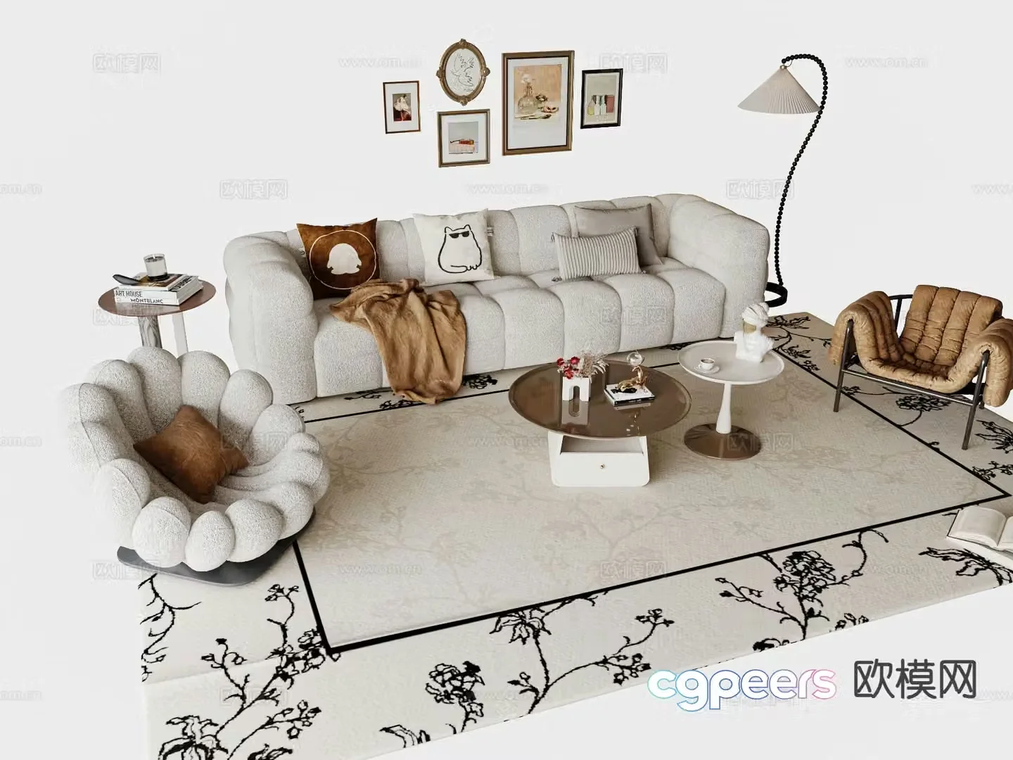 French sectional sofa 3d model