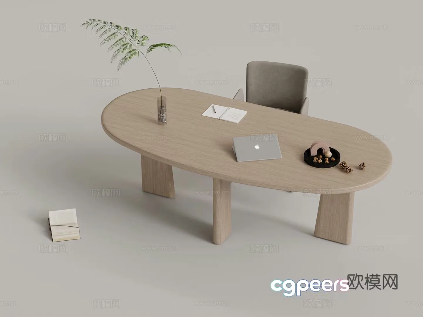 Desk and chairs Modern desk and chair Decorative ornaments 3D model