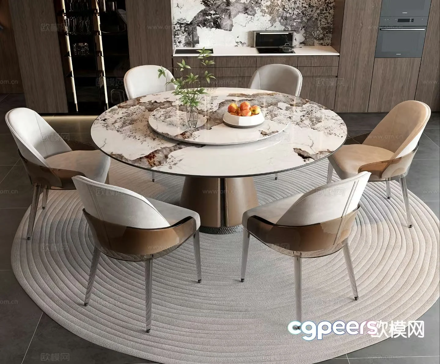 Modern dining table and chairs round table 3d model