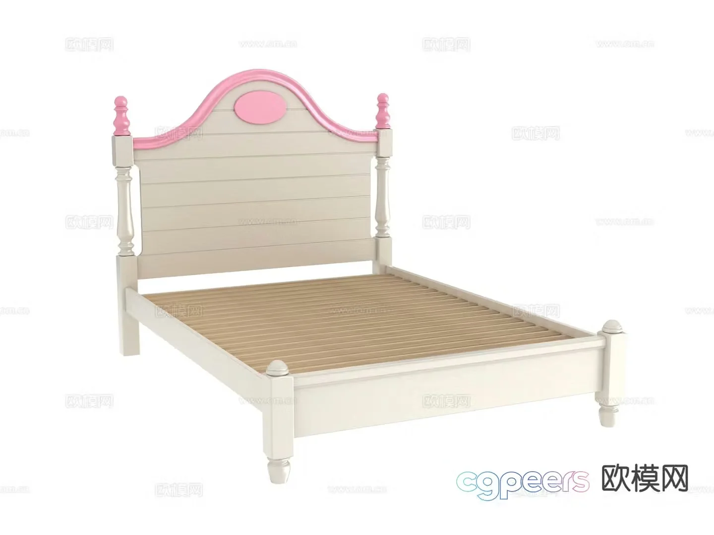 Simple European double bed bed board 3D model