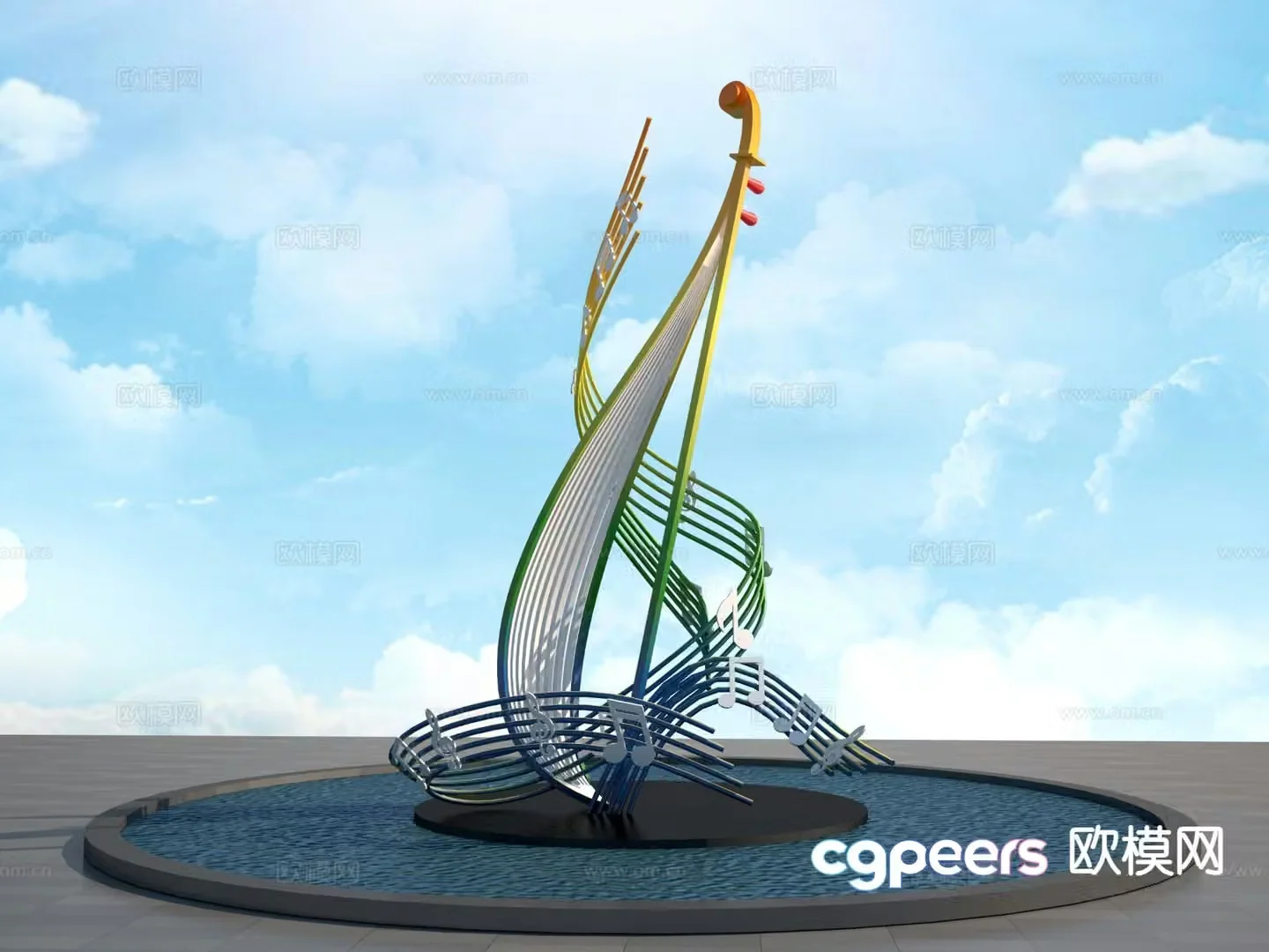 Pipa sculpture music sculpture landscape sculpture 3d model