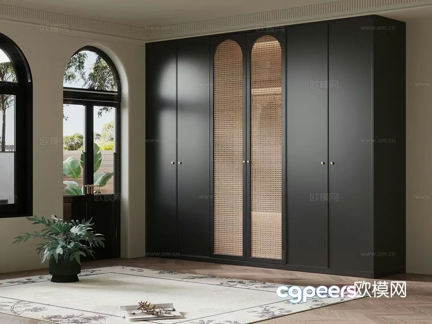 French black wardrobe rattan wardrobe 3d model