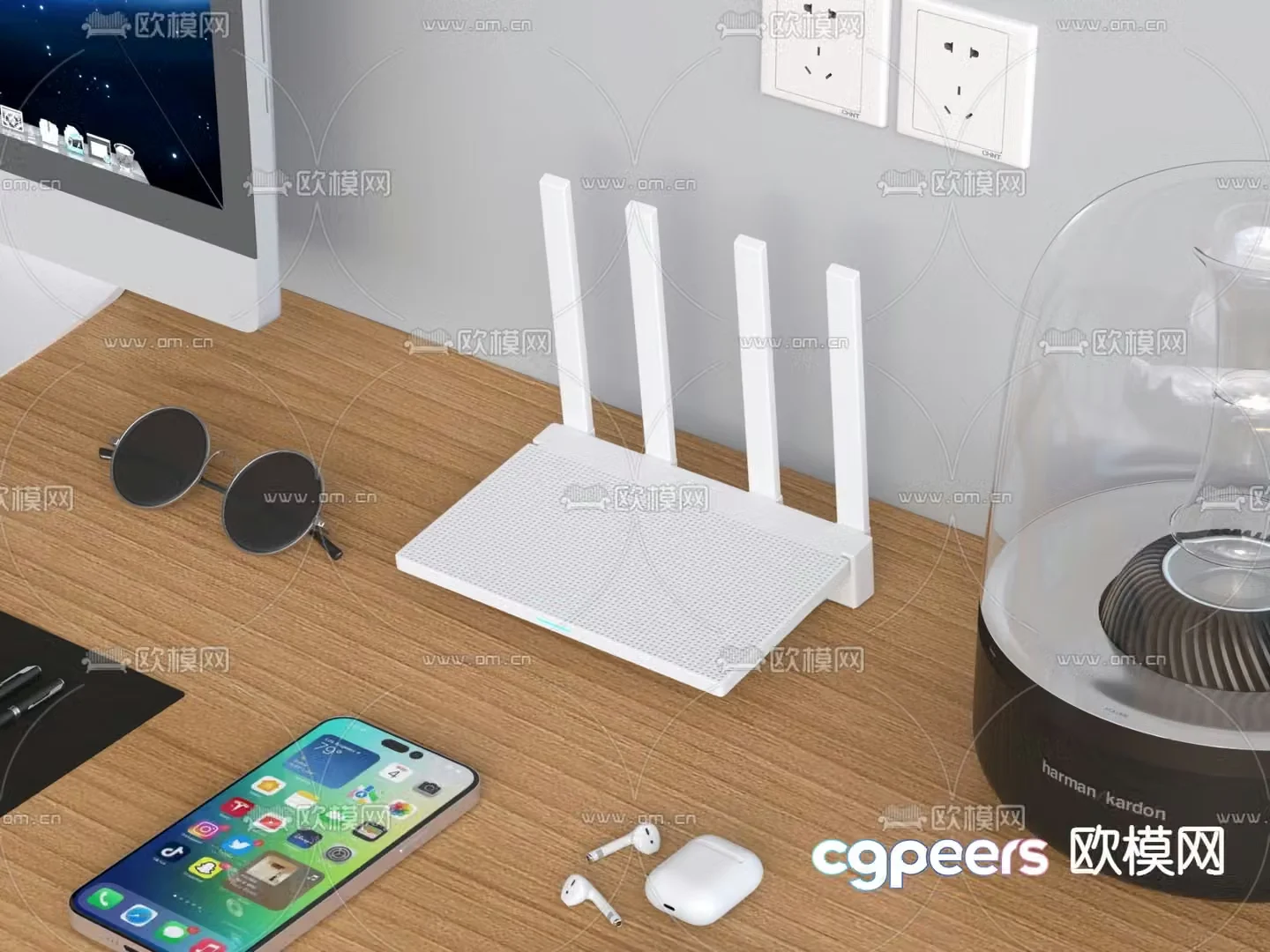 Office supplies router computer mobile phone 3d model